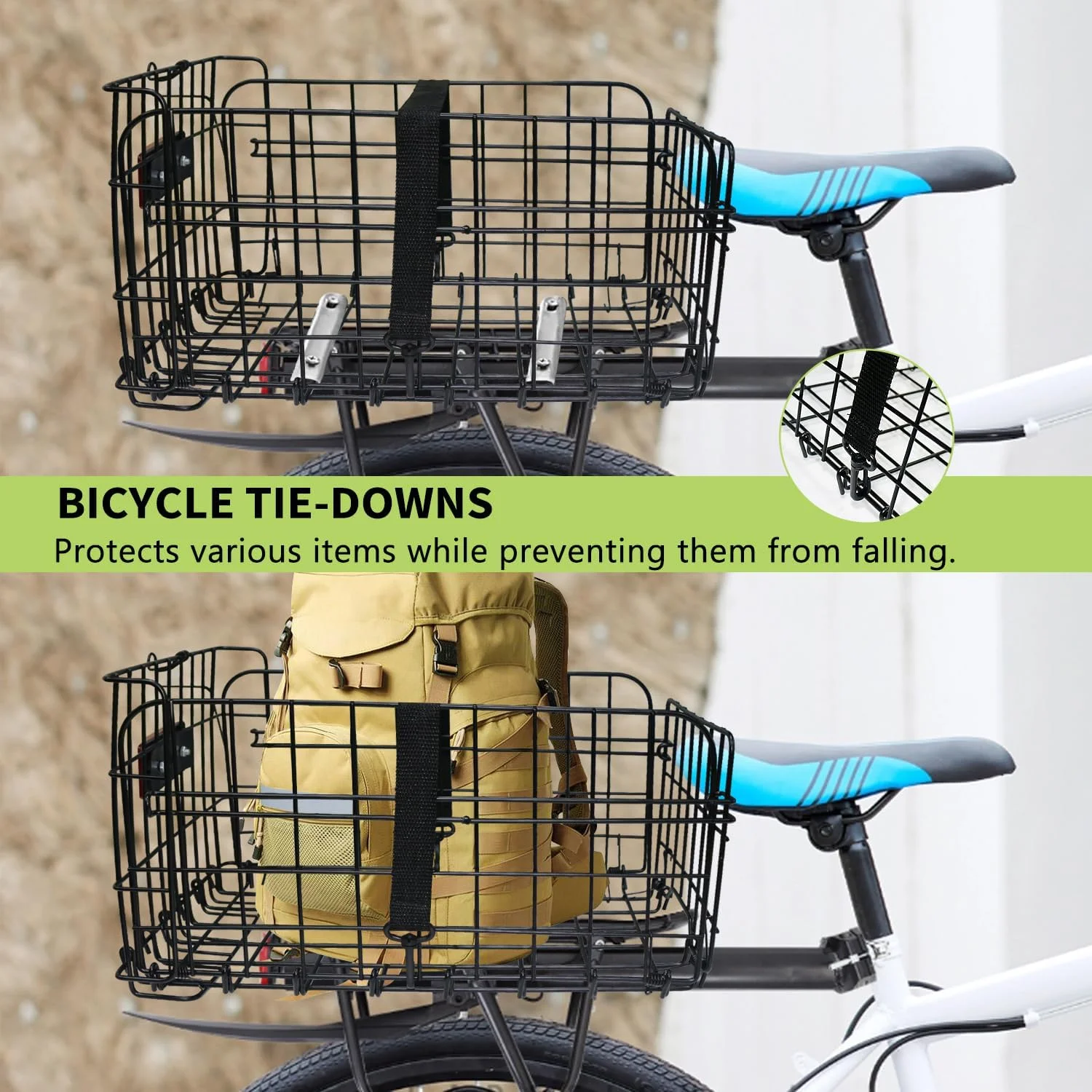 سبد تاشو عقب دوچرخه Huntoshon، سبد بار فلزی با قابلیت رهاسازی سریع به همراه بند و چراغ عقب بازتابنده مناسب برای اکثر باربندهای دوچرخه