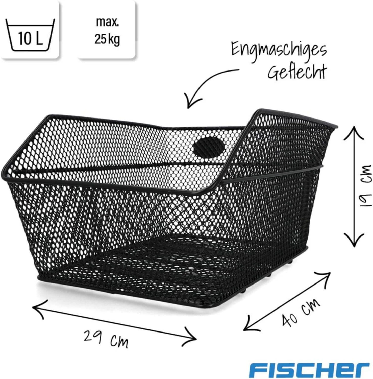 سبد باربند مدرسه فیشر، سبد دوچرخه، توری ریز، ضد سرقت، مناسب برای دوچرخه های برقی، ظرفیت حمل 25 کیلوگرم، مشکی