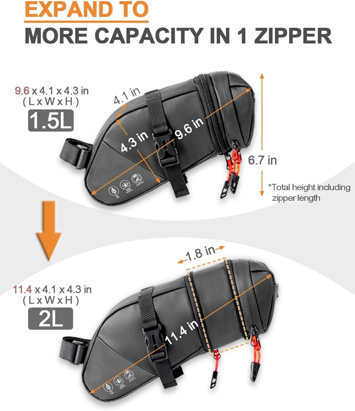 کیف زیر زین دوچرخه، ضد آب، با ظرفیت قابل گسترش 1.5-2 لیتر، مناسب برای دوچرخه‌های کوهستانی، جاده و رفت و آمد
