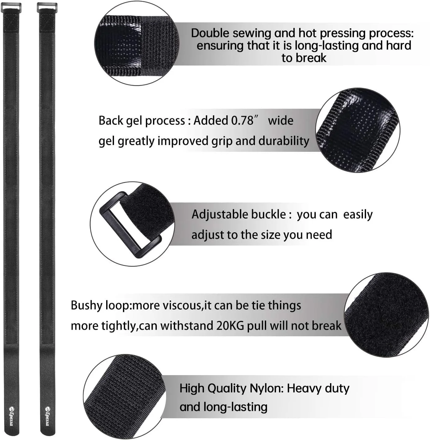 بند نگهدارنده چرخ دوچرخه Epessa، چسبندگی قوی تر با ژل، بندهای قابل تنظیم دوچرخه، لوازم جانبی دوچرخه، بسته 2 عددی (مشکی)