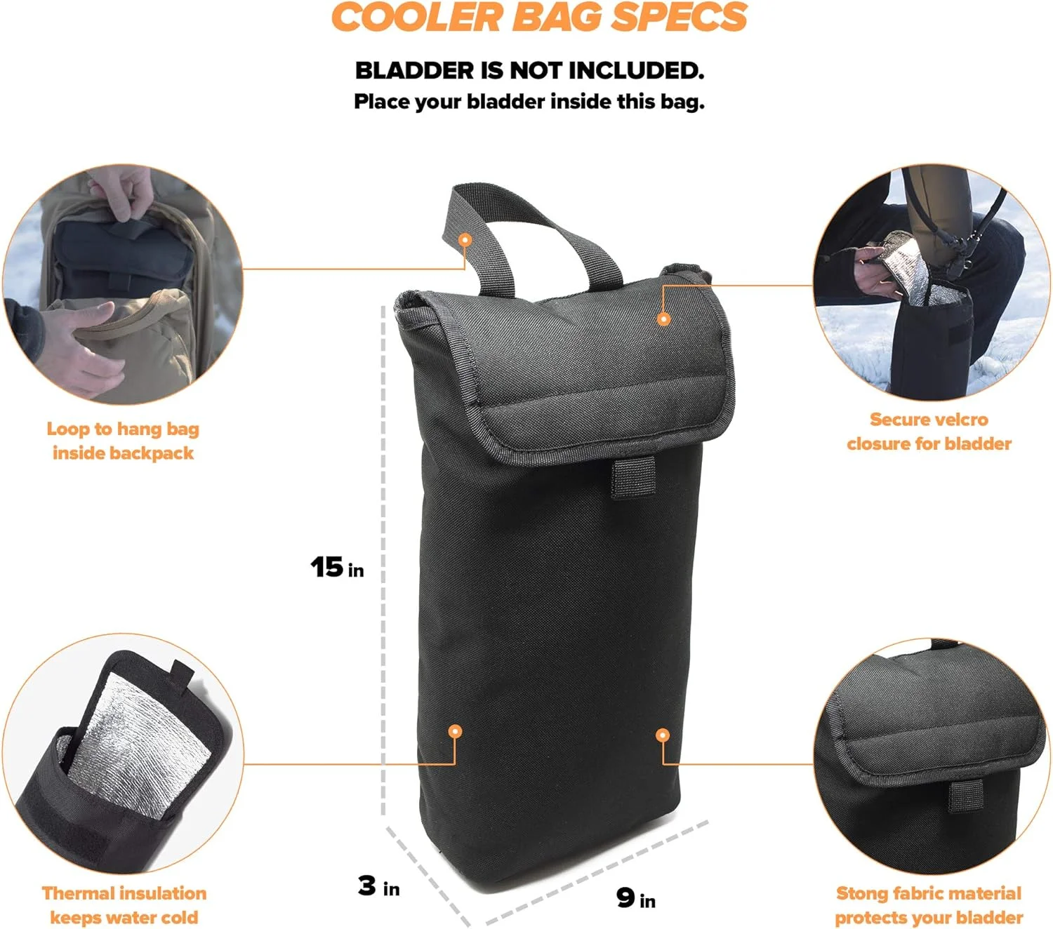 کیف خنک نگهدارنده عایق و گیره های رایگان برای نگه داشتن لوله نوشیدنی | مناسب برای کیسه آب 2 و 3 لیتری | آب را برای ساعت ها خنک نگه می دارد | سبک و مقاوم در برابر آب | کیسه آب شامل نمی شود