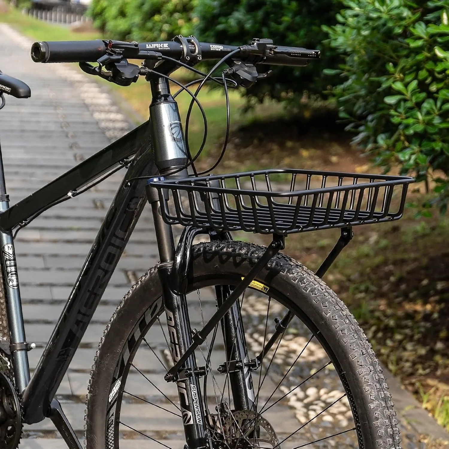 سبد جلوی دوچرخه CXWXC - سبد بزرگ جلویی دوچرخه با میله های نگهدارنده - سبد آلومینیومی با ظرفیت بالا