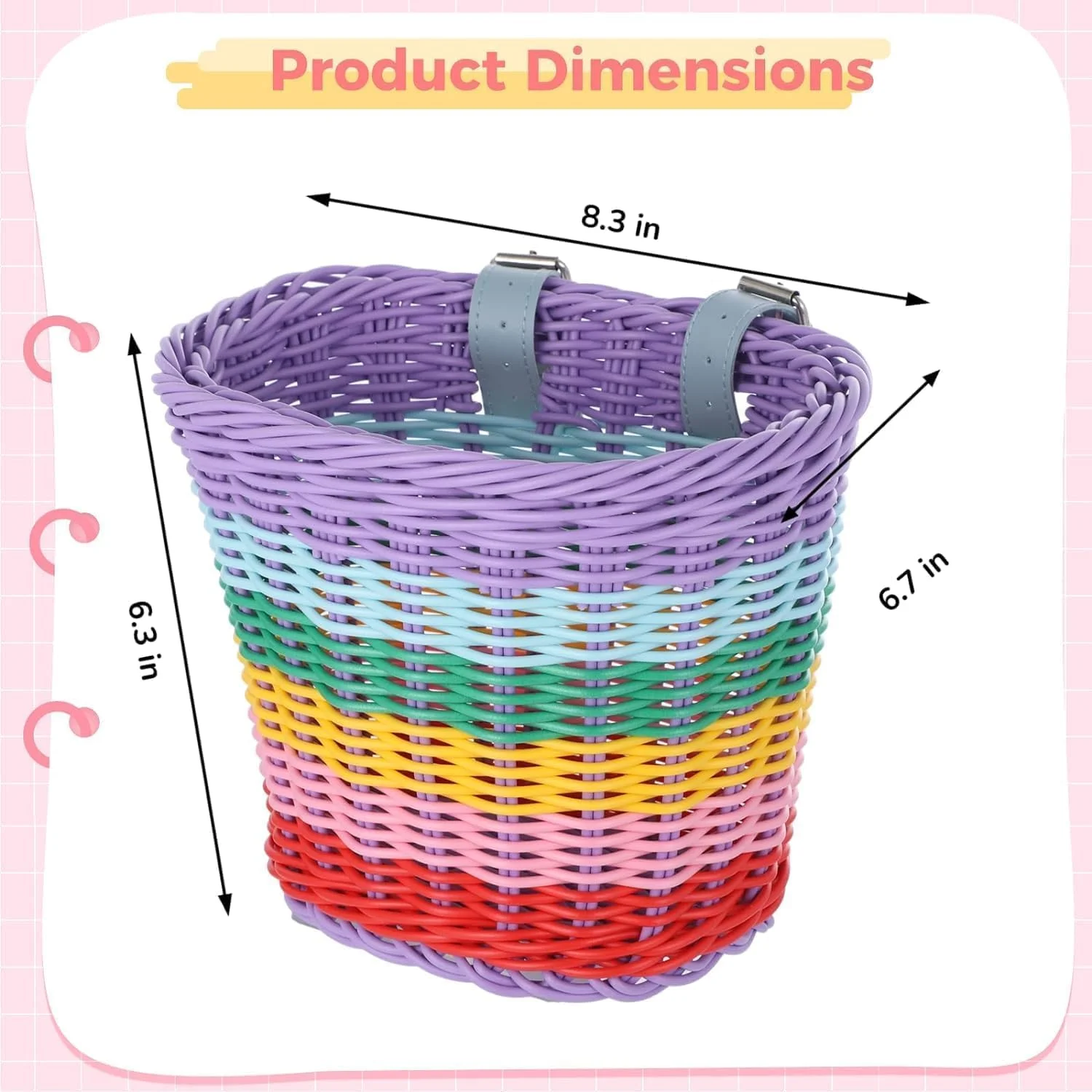 سبد جلوی دوچرخه کودک، سبد آویز دوچرخه با کمربندهای PU قابل تنظیم، سبد دوچرخه حصیری بافته شده با دست ممتاز و مقاوم در برابر آب و هوا برای لوازم جانبی دوچرخه پسرانه و دخترانه