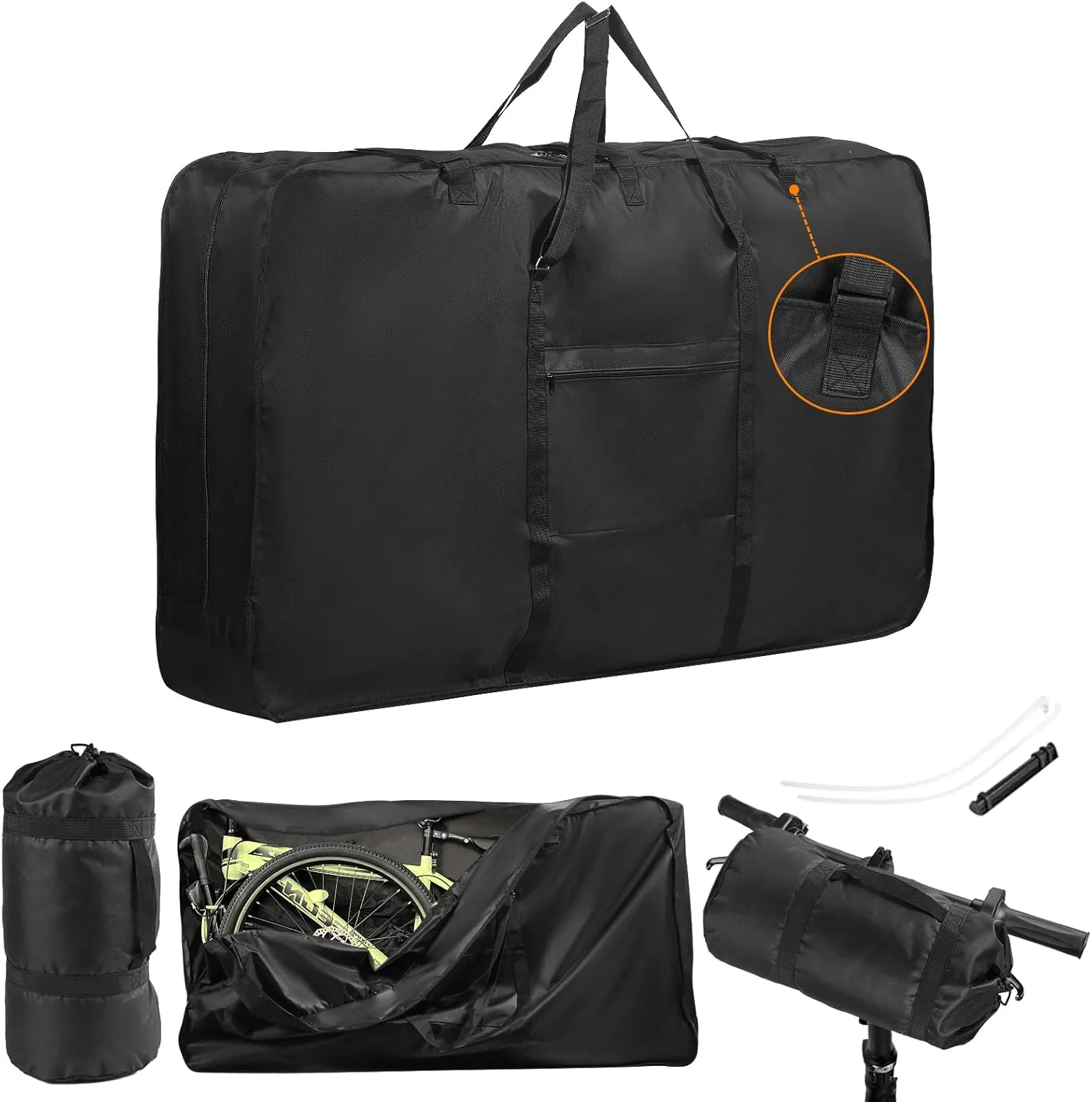 کیف حمل دوچرخه، کیف حمل دوچرخه کوهستان 900D ارتقا یافته با 3 سگک ثابت، نوار محکم و محفظه های جداگانه در داخل، کیف بزرگ MTB برای دوچرخه کوهستانی 26-29 اینچ، 140x27.5x79.5 سانتی متر