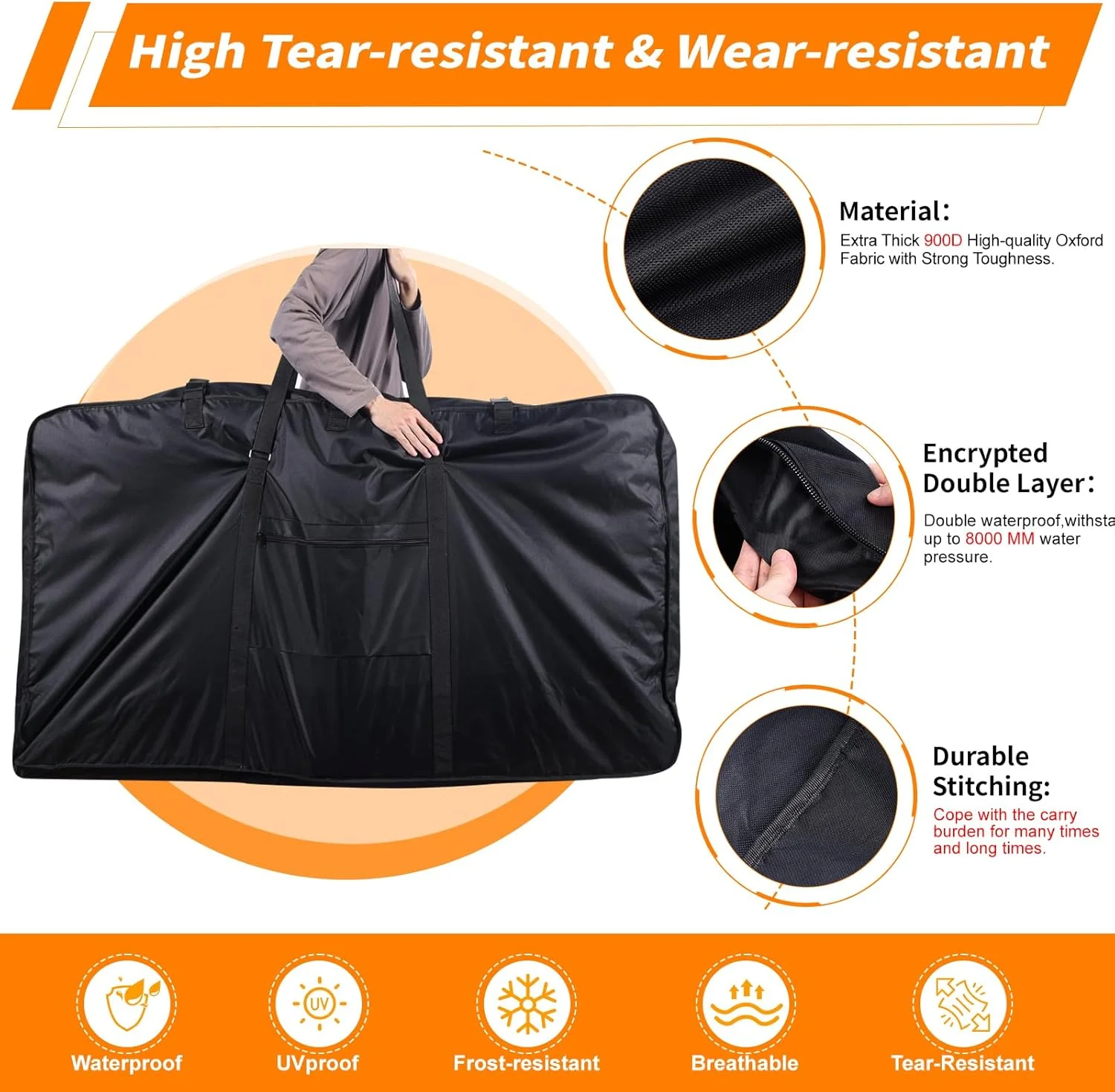 کیف حمل دوچرخه، کیف حمل دوچرخه کوهستان 900D ارتقا یافته با 3 سگک ثابت، نوار محکم و محفظه های جداگانه در داخل، کیف بزرگ MTB برای دوچرخه کوهستانی 26-29 اینچ، 140x27.5x79.5 سانتی متر