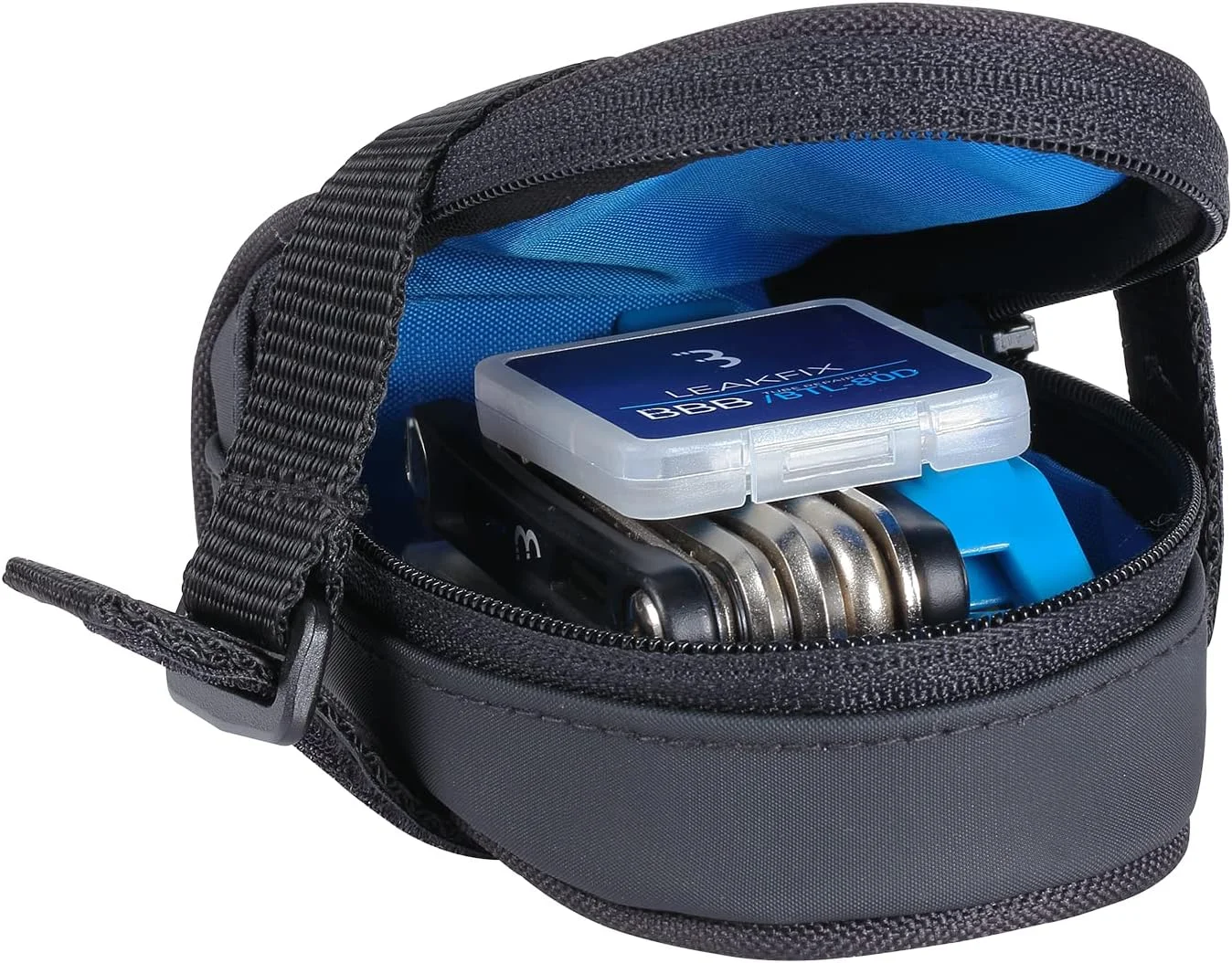 کیف زین دوچرخه BBB Cycling RacePack، محل نگهداری تیوپ زاپاس و لوازم جانبی، کیف زین سبک و بادوام، بندهای قابل تنظیم آسان، BSB-14، مشکی