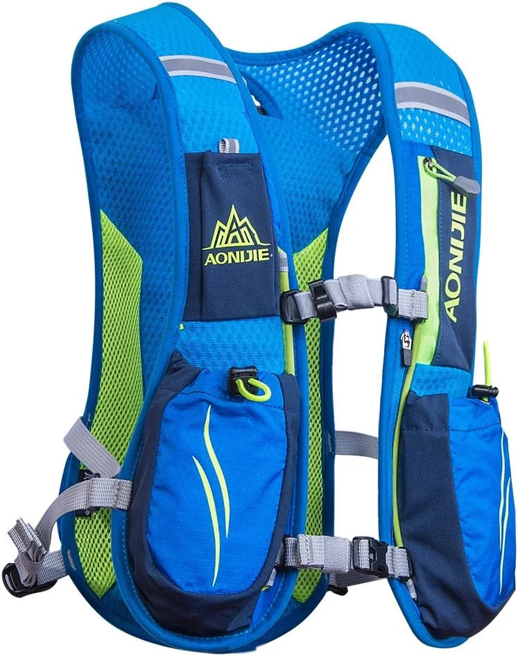 کوله پشتی جلیقه ای آبرسانی AONIJIE برای دویدن، مناسب خانم ها و آقایان، کوله پشتی سبک وزن مخصوص دویدن در مسیر، 5.5 لیتر، آبی