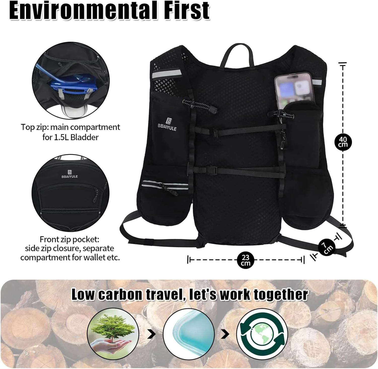 کوله پشتی سبک وزن مخصوص دویدن (فقط کوله پشتی بدون مخزن آب)، مناسب ورزش های فضای باز، دوی ماراتن، دویدن در طبیعت، پیاده روی، کوهنوردی، دوچرخه سواری، جلیقه بازتابنده آب برای زنان و مردان