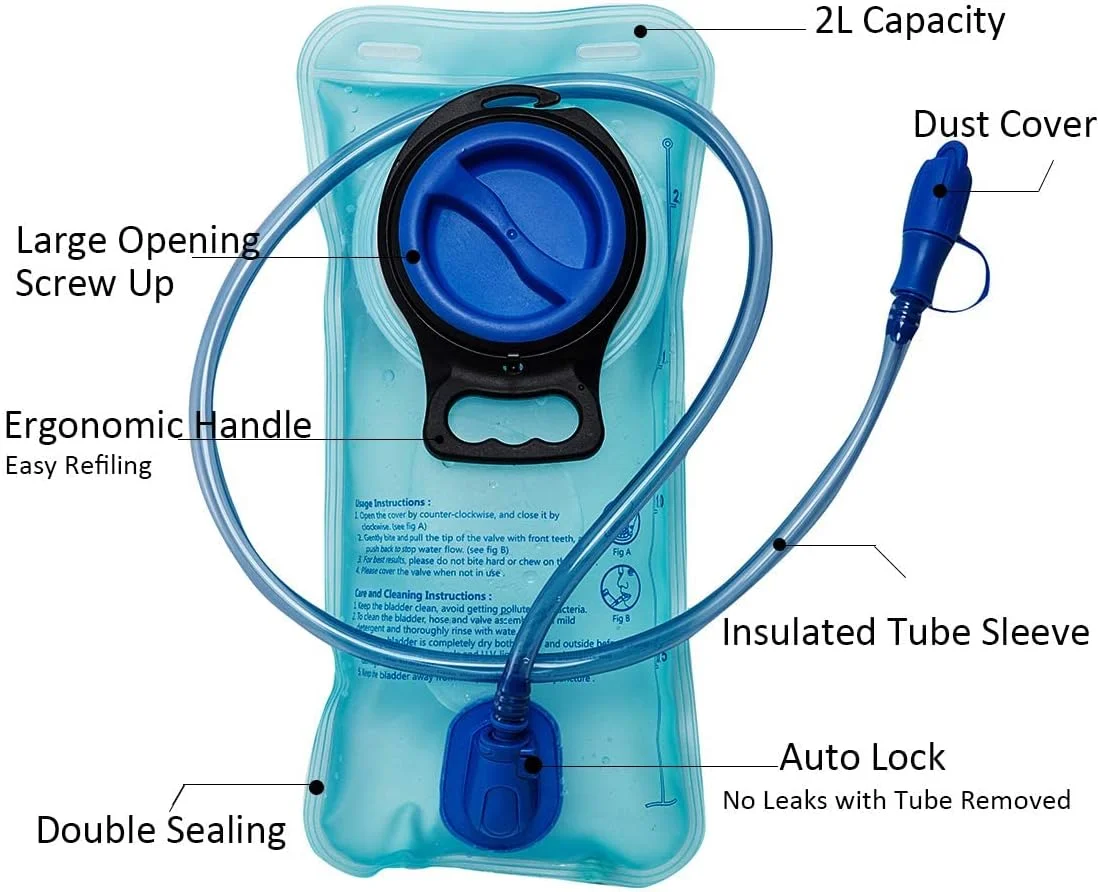 کیسه آب عربست - مخزن آب 2 لیتری، جایگزین کیسه آب، بدون BPA، ضد نشت، مناسب دویدن، دوچرخه سواری، پیاده روی، کمپینگ و کوهنوردی