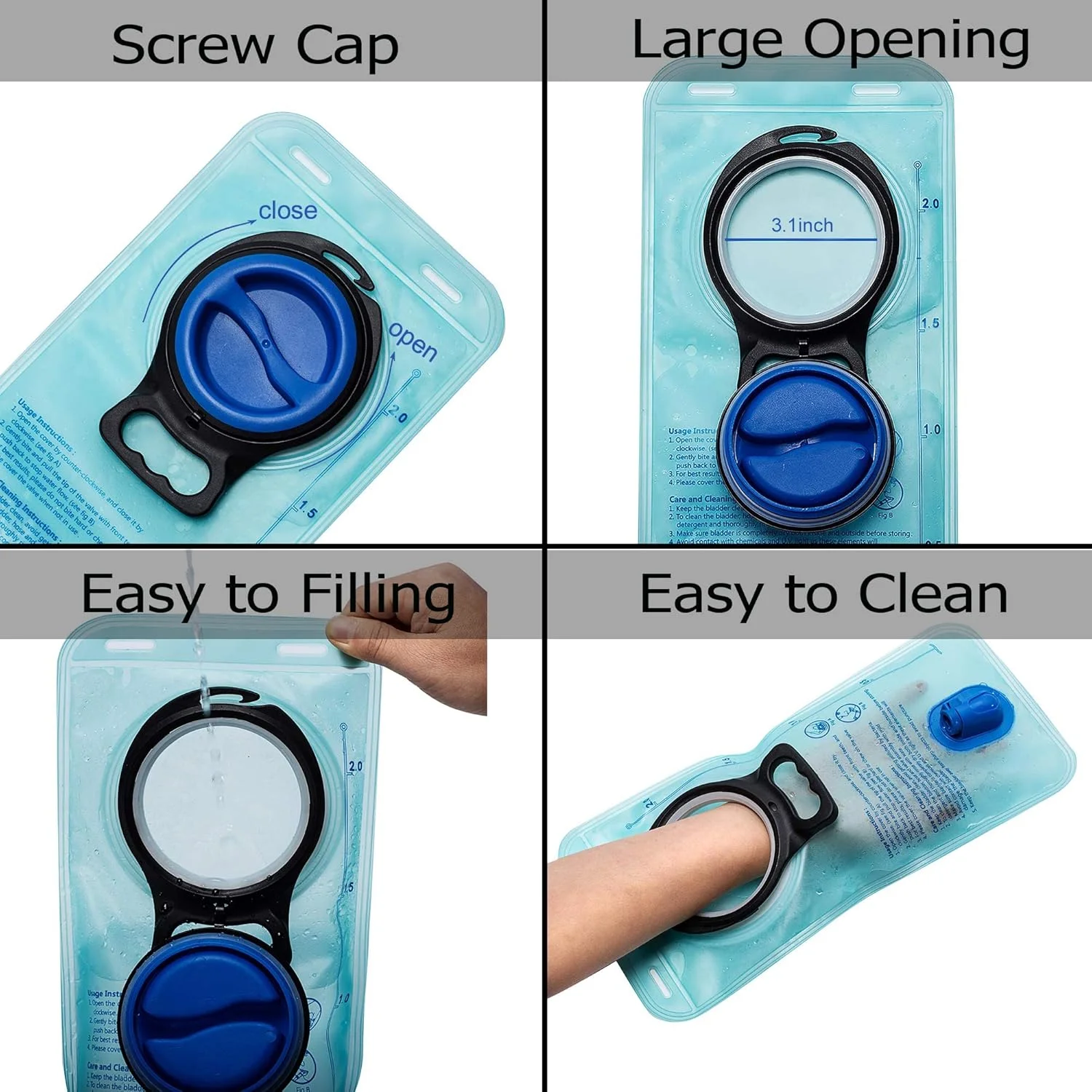 کیسه آب عربست - مخزن آب 2 لیتری، جایگزین کیسه آب، بدون BPA، ضد نشت، مناسب دویدن، دوچرخه سواری، پیاده روی، کمپینگ و کوهنوردی