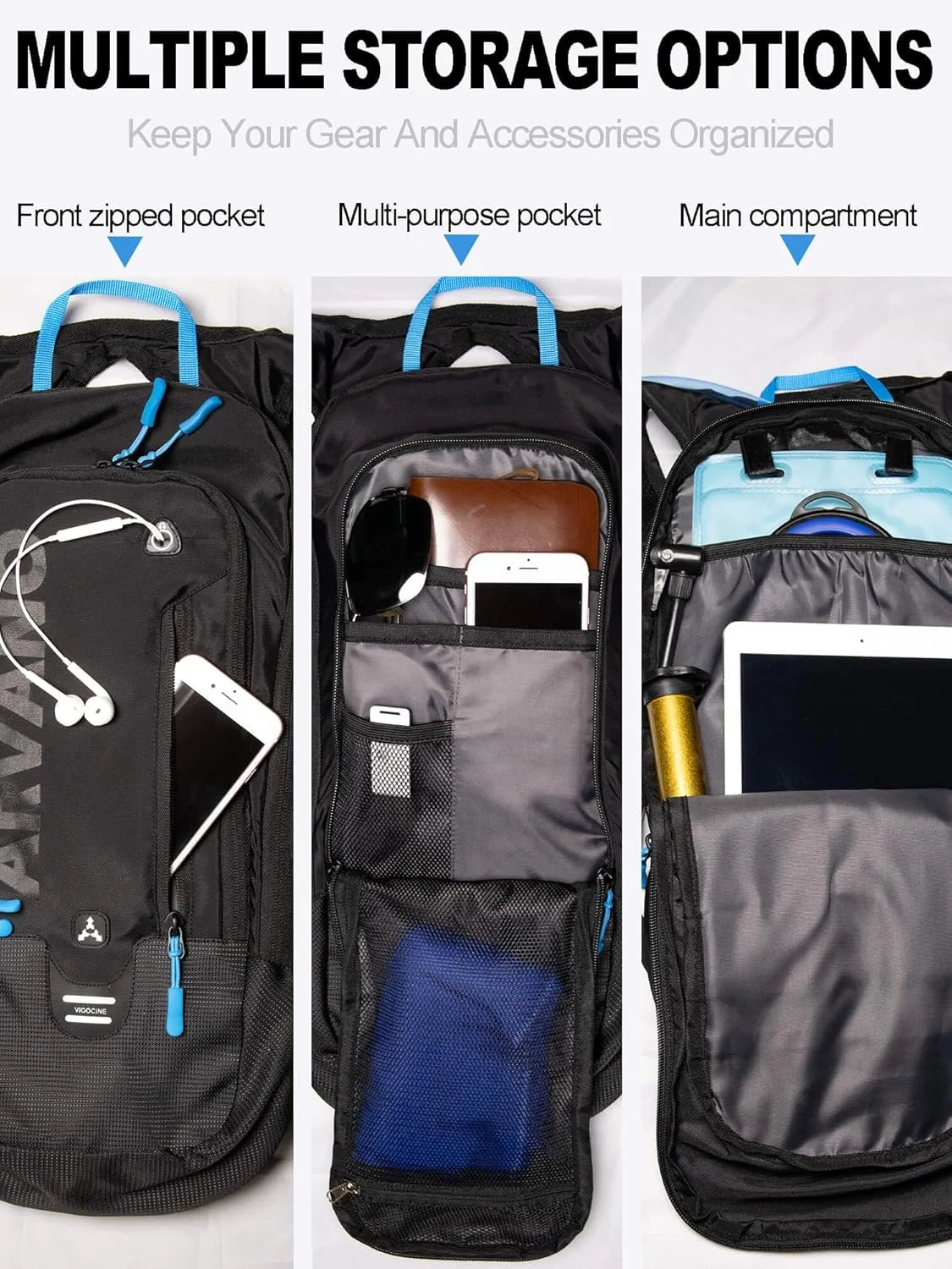 کوله پشتی دوچرخه سواری کوهستانی 6 لیتری، کوله پشتی هیدراتاسیون با کیسه آب 2 لیتری، تنفسی و سبک وزن برای دویدن، دوچرخه سواری، پیاده روی، و ورزش های فضای باز