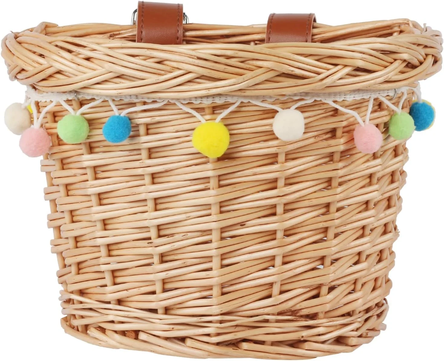 سبد حصیری دوچرخه کودک آواستا مناسب برای دوچرخه های دخترانه سایزهای ۱۲، ۱۴، ۱۶، ۱۸، ۲۰، اسکوتر، سه چرخه، لوازم جانبی دوچرخه کودک، همراه با بندهای چرمی