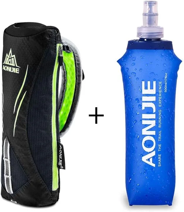 کیف دستی قمقمه آب Aonijie مناسب دویدن، بسته هیدراتاسیون بند دار با قمقمه نرم 500 میلی لیتری (مشکی)