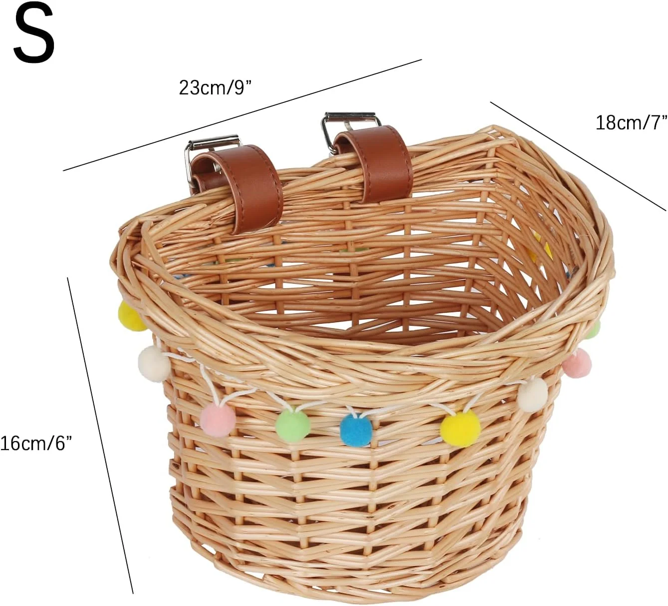 سبد حصیری دوچرخه کودک آواستا مناسب برای دوچرخه های دخترانه سایزهای ۱۲، ۱۴، ۱۶، ۱۸، ۲۰، اسکوتر، سه چرخه، لوازم جانبی دوچرخه کودک، همراه با بندهای چرمی