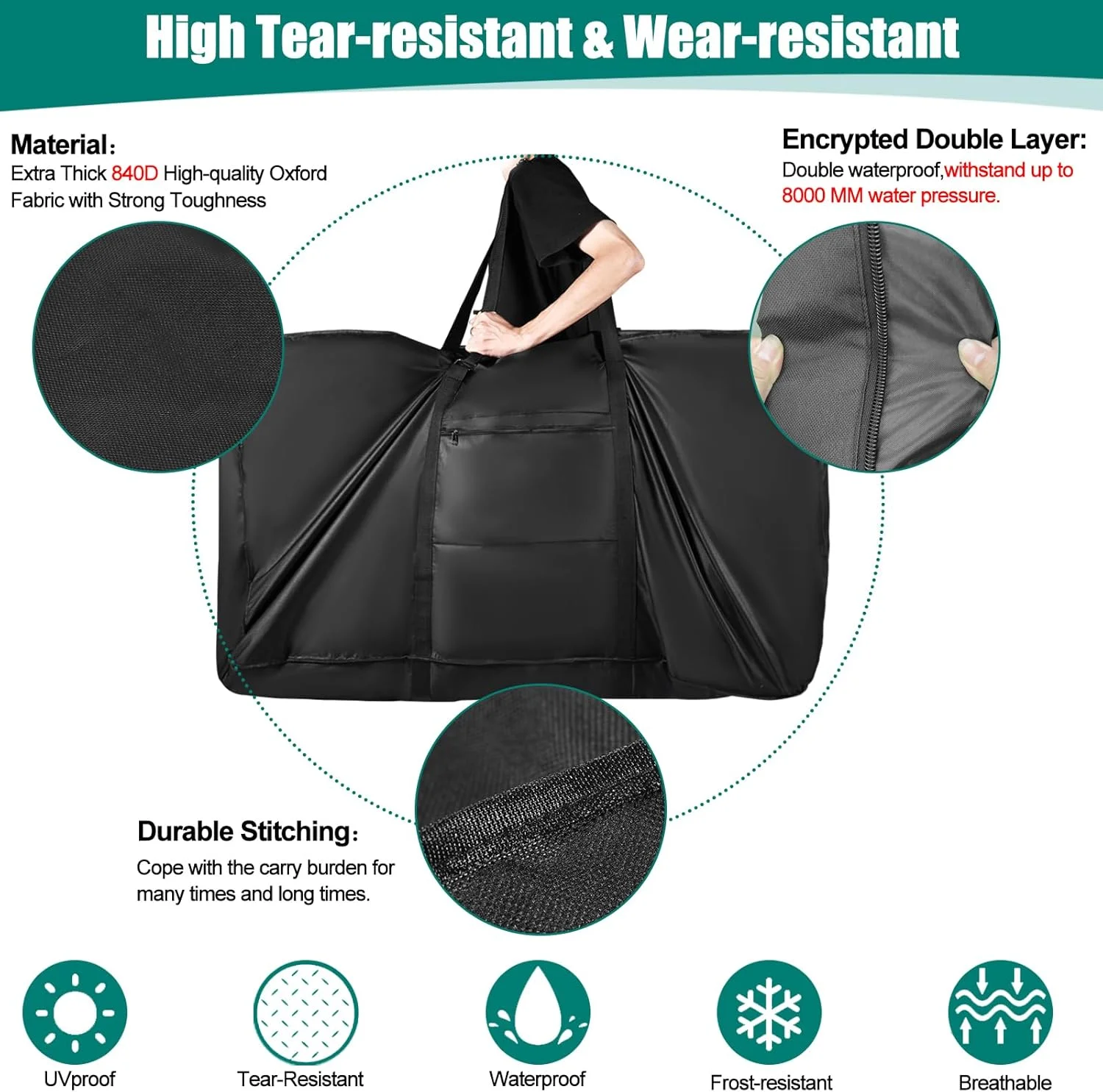 کیف حمل دوچرخه مناسب هواپیما برای دوچرخه کوهستانی 26 تا 29 اینچ، کیف جعبه ای دوچرخه MTB سنگین 840D با توری قوی برای سفرهای هوایی ضد آب، کیف نگهداری دوچرخه در فضای باز با کیف حمل