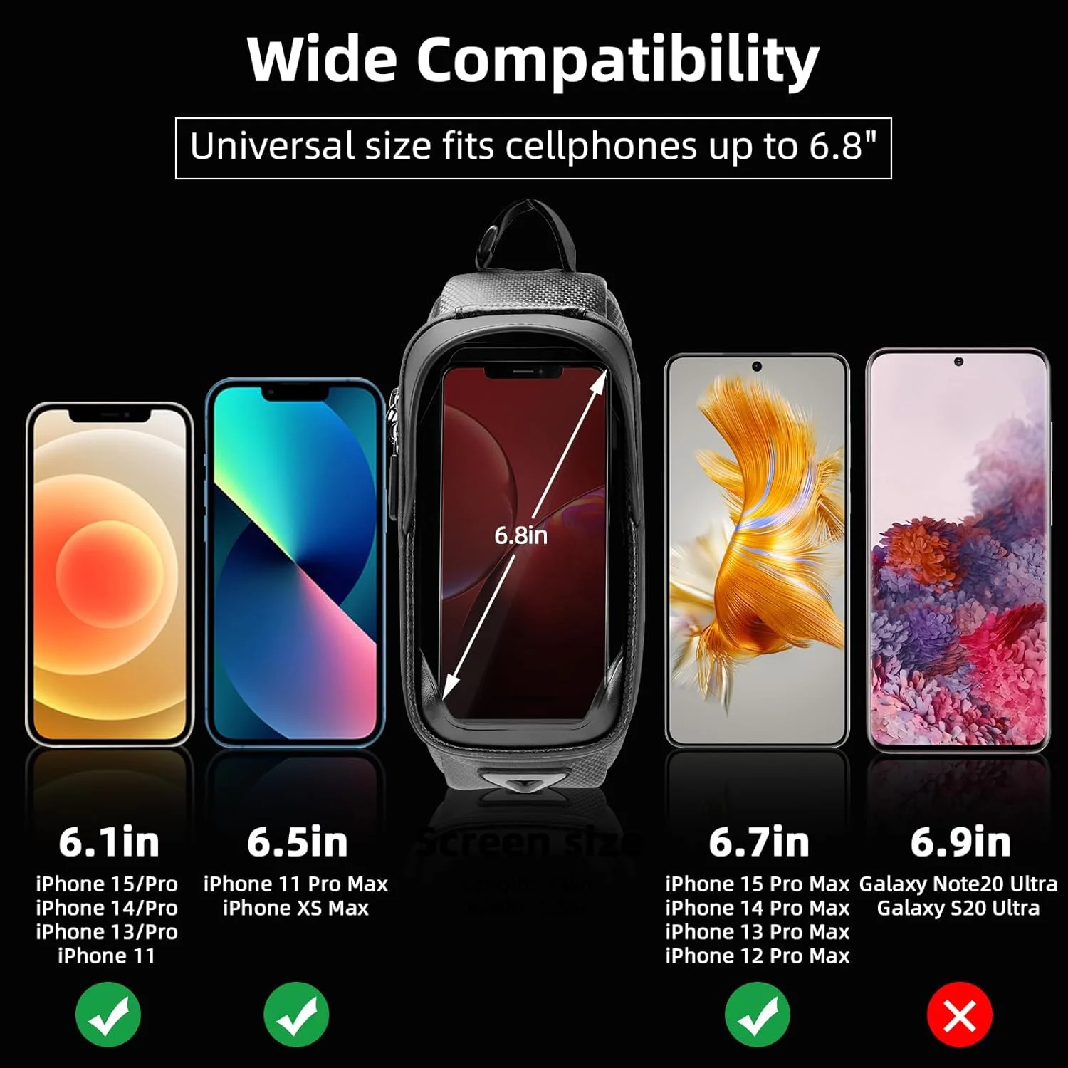 کیف تلفن همراه دوچرخه ROCKBROS، ضد آب، کیف تلفن همراه دوچرخه، پایه نگهدارنده تلفن همراه، پوسته سخت EVA، کیف دوچرخه با روکش باران، سازگار با آیفون 14/12/11 Pro XR XS Max و تلفن های زیر 6.8 اینچ، لوازم جانبی دوچرخه