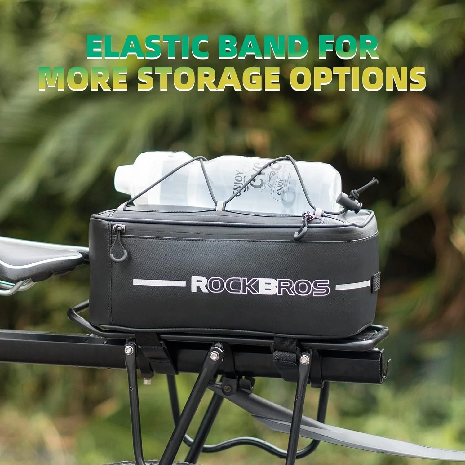 کیف باربند دوچرخه راک بروز، کیف صندوق عقب دوچرخه، کیف باربند عقب دوچرخه برای مسافرت با روکش باران و نوارهای بازتابنده، 6 لیتر (مشکی)