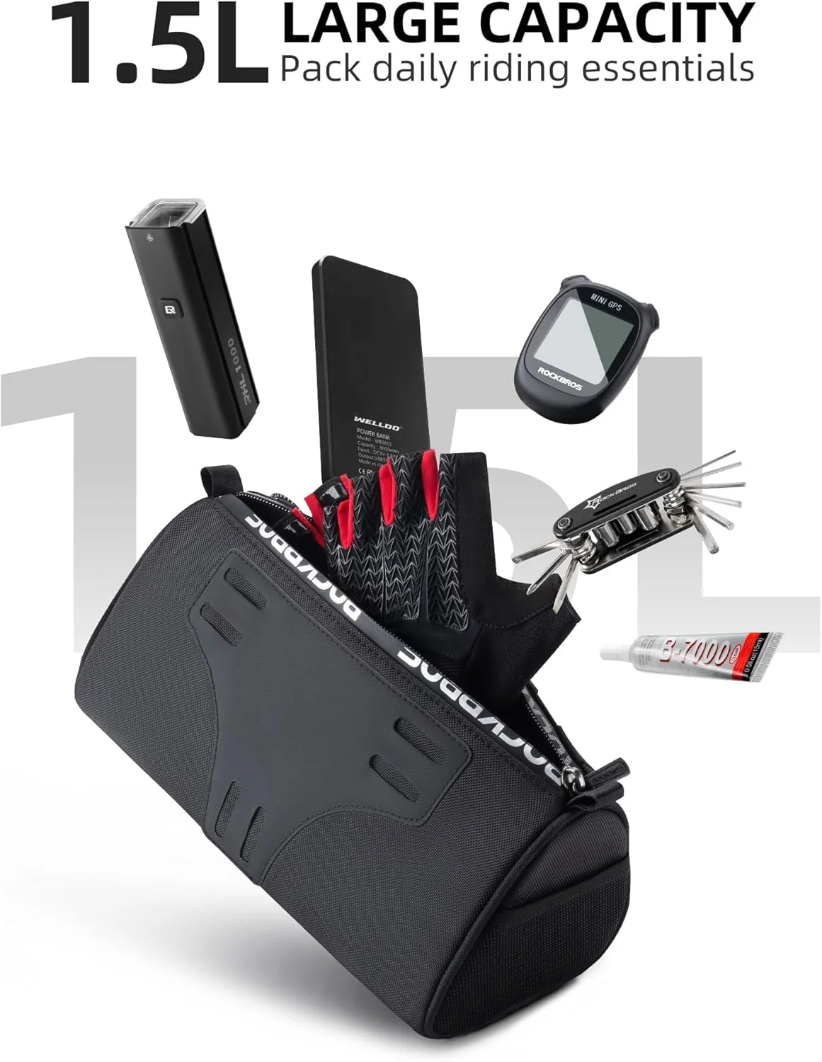 کیف فرمان دوچرخه ROCKBROS با ظرفیت بزرگ 1.5 لیتری، کیف لوازم جانبی دوچرخه بازتابنده برای دوچرخه‌های کوهستانی و جاده‌ای