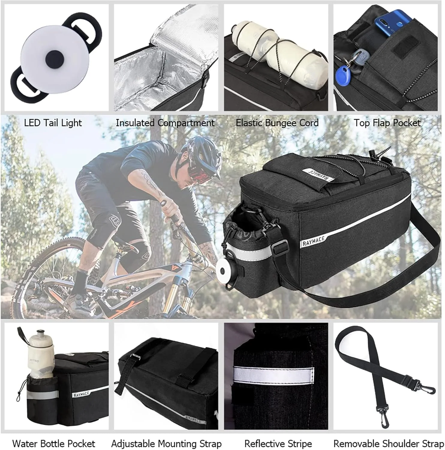 کیف باربند دوچرخه NALACAL با چراغ عقب، خنک کننده صندوق عقب برای دوچرخه سواری، نگهداری و مسافرت، کمپینگ و رفت و آمد، مناسب برای مواد غذایی گرم یا سرد کیف باربند دوچرخه NALACAL با چراغ عقب، خنک کننده صندوق عقب برای دوچرخه سواری، نگهداری و مسافرت، کمپینگ و رفت و آمد، مناسب برای مواد غذایی گرم یا سرد