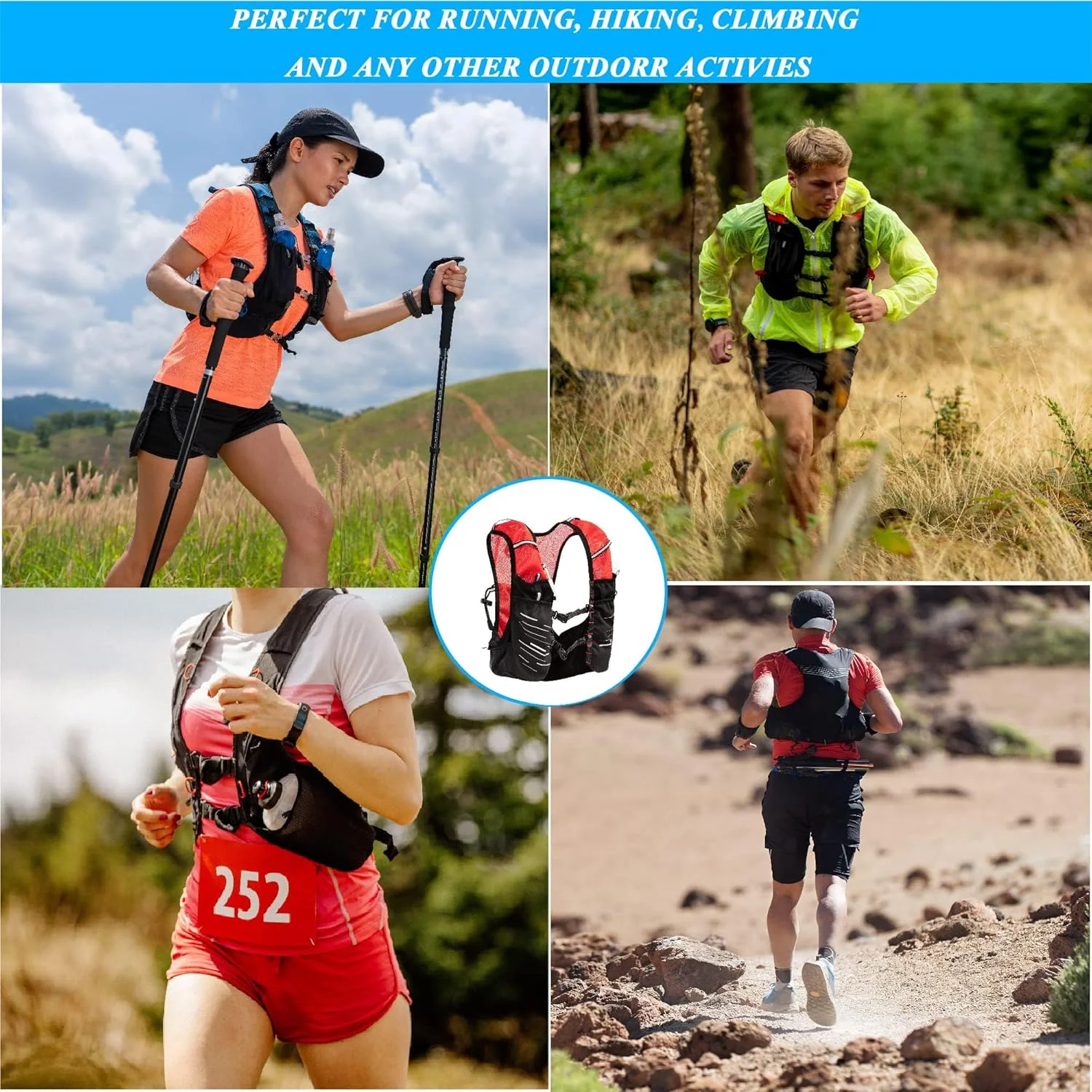 کوله پشتی جلیقه آبرسانی NALACAL، کوله پشتی سبک وزن مخصوص دویدن با محفظه آب 1.5 لیتری، کوله پشتی روزانه مناسب فضای باز، جلیقه آبرسانی مخصوص دویدن، کوله پشتی با محفظه آب برای مسابقه دو، ماراتن، دوچرخه سواری و پیاده روی در مسیر