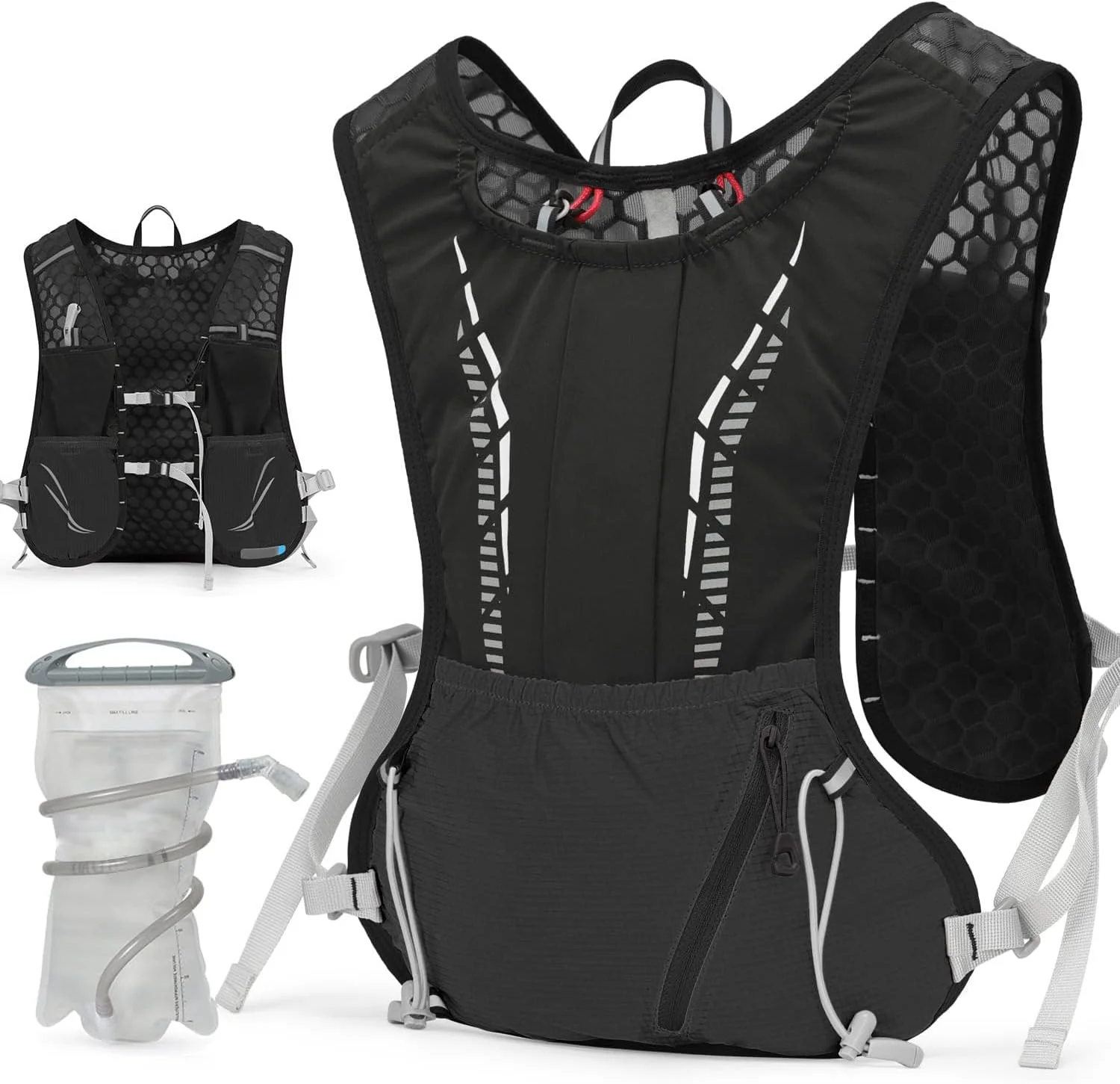 کوله پشتی جلیقه ای آبرسانی سبک وزن NALACAL با مخزن آب 1.5 لیتری - ایده آل برای پیاده روی، دویدن در مسیر، دوچرخه سواری، ماراتن - مناسب برای زنان و مردان