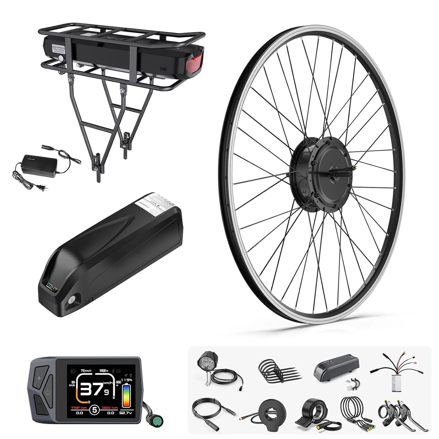 کیت موتور هاب جلو بافانگ 48V 500W، کیت تبدیل دوچرخه برقی چرخ جلو 26 اینچ/700C به همراه باتری و نمایشگر (اختیاری)