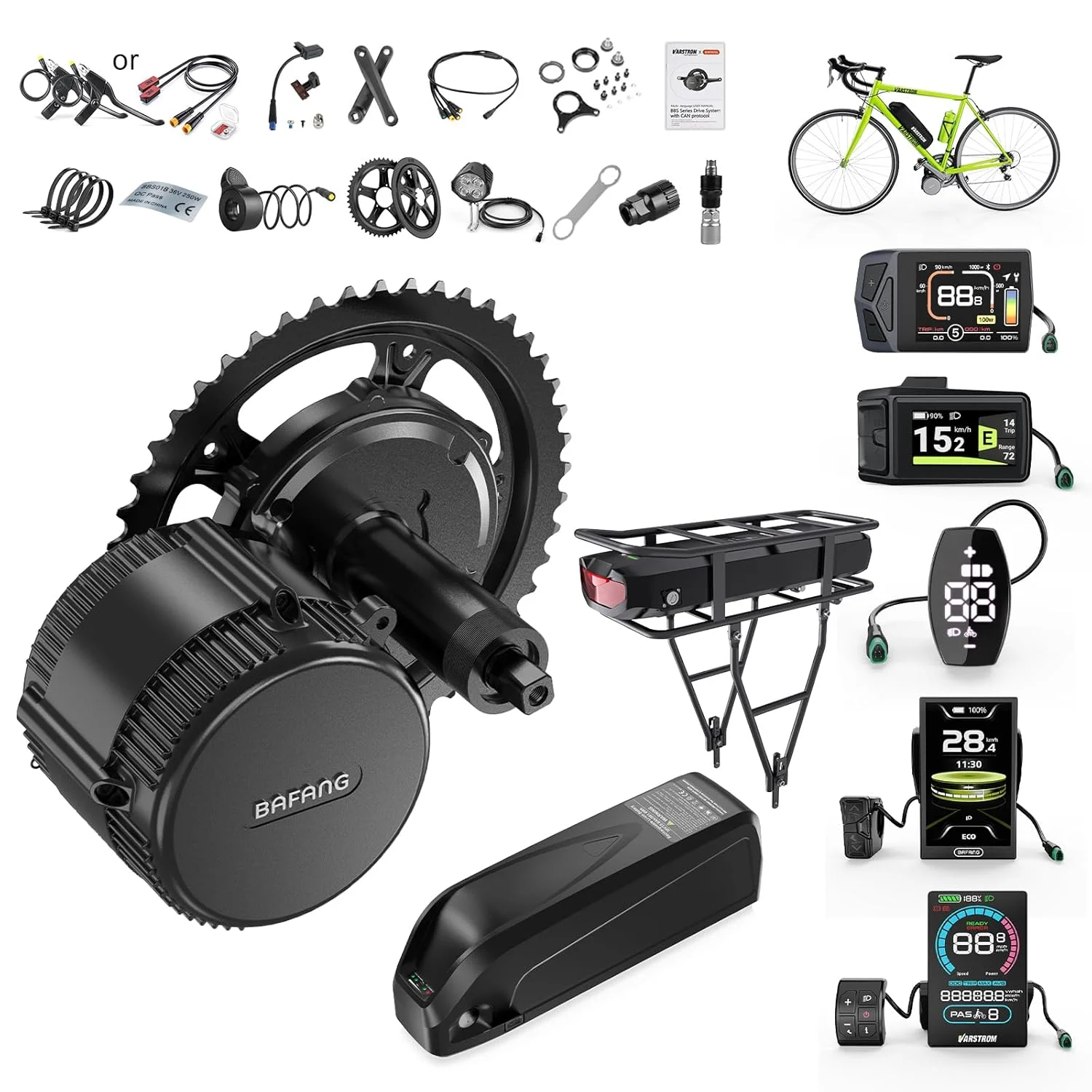 کیت موتور میانی بافانگ - کیت تبدیل دوچرخه برقی 500W/750W/1000W برای دوچرخه‌های کوهستانی/جاده‌ای/شهری، سیستم CAN Bus ارتقا یافته BBS02B BBS-HD با نمایشگر دیجیتال و باتری دوچرخه برقی (مناسب برای BB 73-68mm/100mm/120mm)