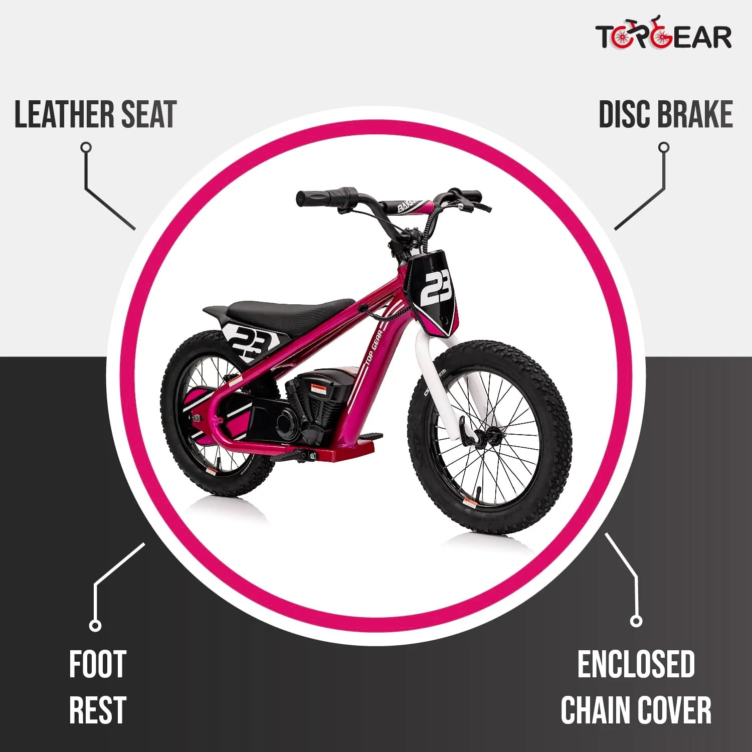 موتور سیکلت برقی آفرود Top Gear TG75 با طراحی موتور کراس واقعی، دیفرانسیل عقب، موتور زنجیری با گشتاور بالا، برای کودکان 6 سال به بالا