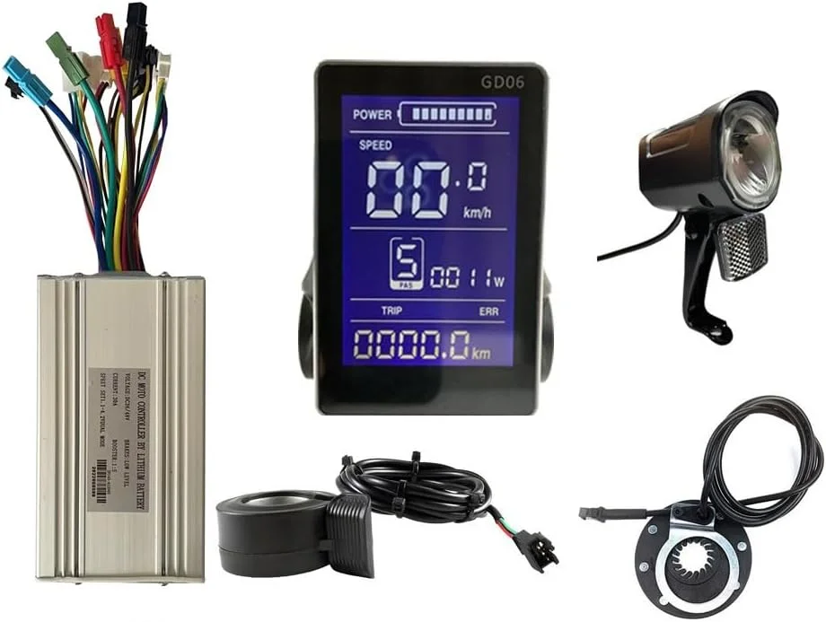 کیت کنترلر تبدیل دوچرخه برقی 30 آمپر با پنل نمایشگر، اهرم گاز انگشتی و کمک پدال، به همراه کانکتور