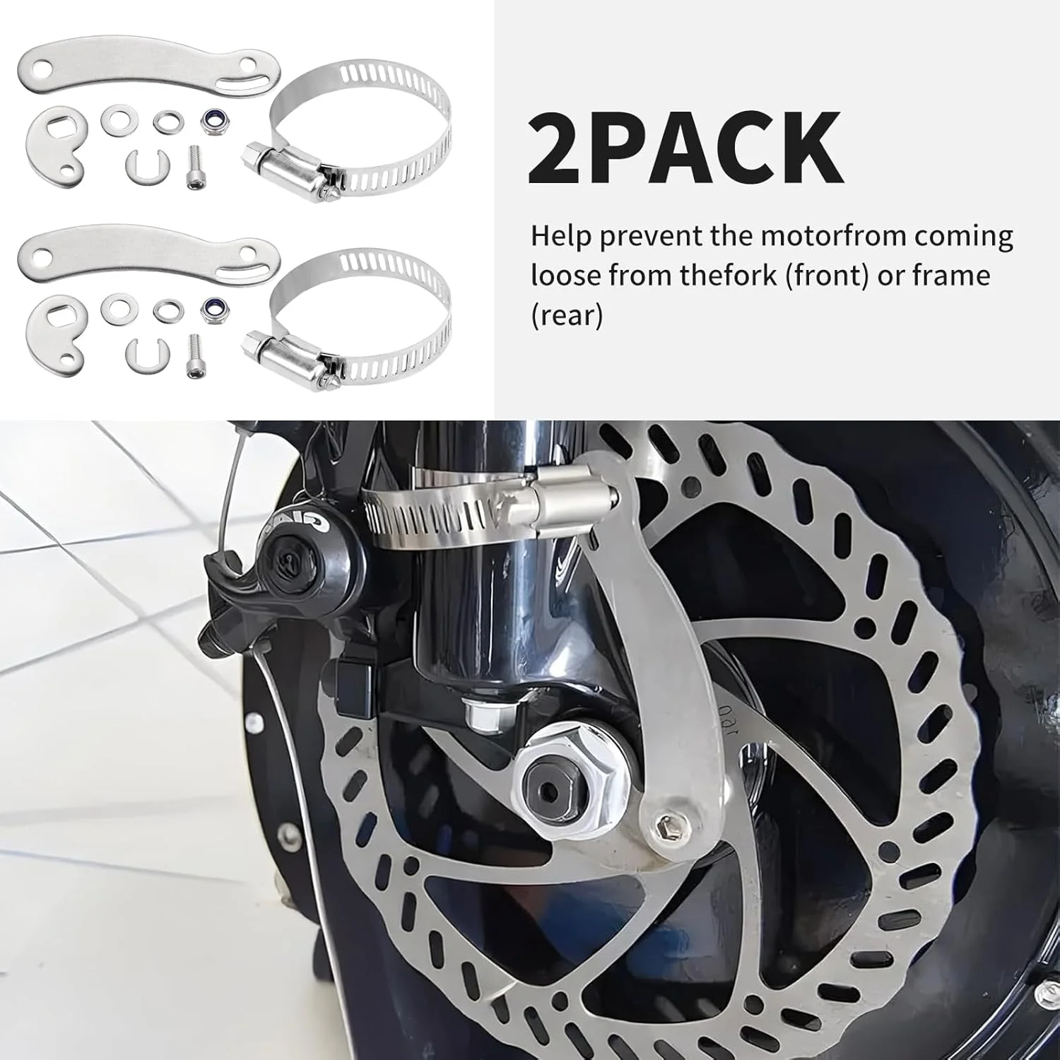 بازوهای گشتاور برای دوچرخه های الکترونیکی - 2 مجموعه کیت تبدیل بازوی گشتاور آهن-آلومینیوم، مناسب برای دوچرخه های برقی، لوازم جانبی دوچرخه برقی برای محافظت از شفت موتور، پایداری دوشاخ جلو، نصب آسان