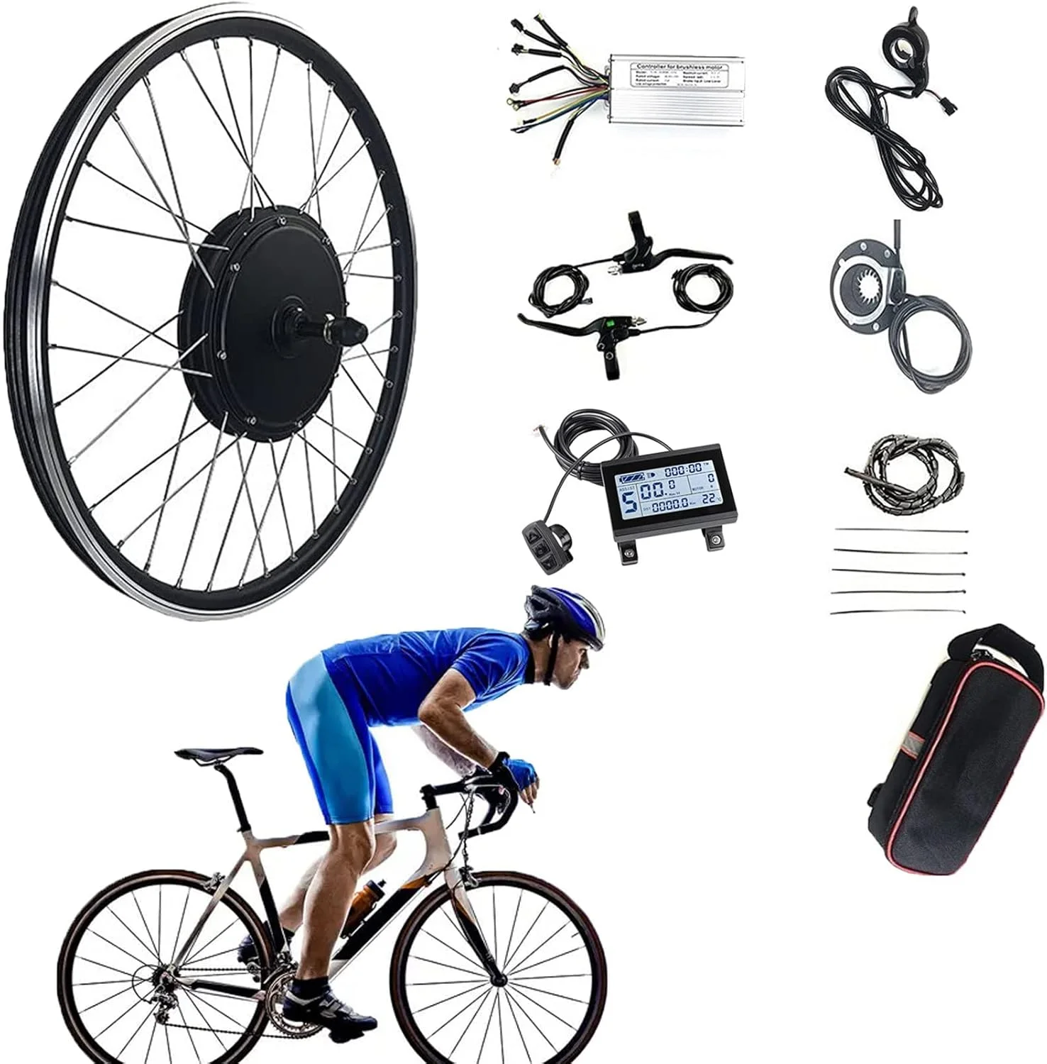 کیت تبدیل دوچرخه برقی چرخ عقب سایزهای 20/24/26/27.5/28/29/700C اینچ، کیت موتور برقی دوچرخه، موتور هاب 36 ولت/48 ولت برای دوچرخه، موتور قدرتمند، 24 اینچ-48 ولت/1500 وات