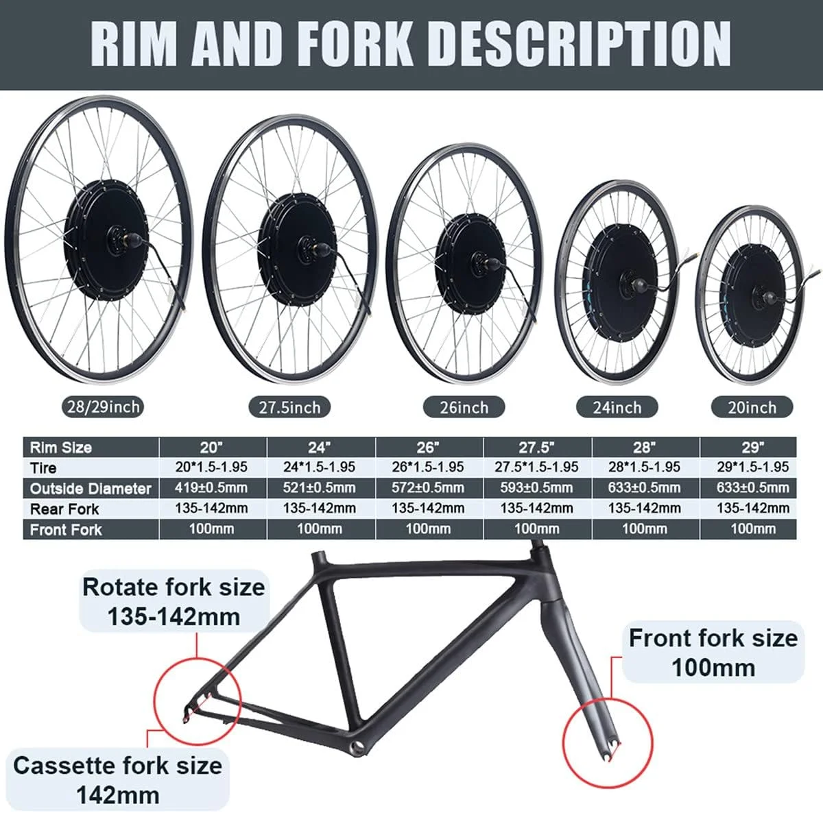کیت تبدیل دوچرخه برقی چرخ عقب سایزهای 20/24/26/27.5/28/29/700C اینچ، کیت موتور برقی دوچرخه، موتور هاب 36 ولت/48 ولت برای دوچرخه، موتور قدرتمند، 24 اینچ-48 ولت/1500 وات