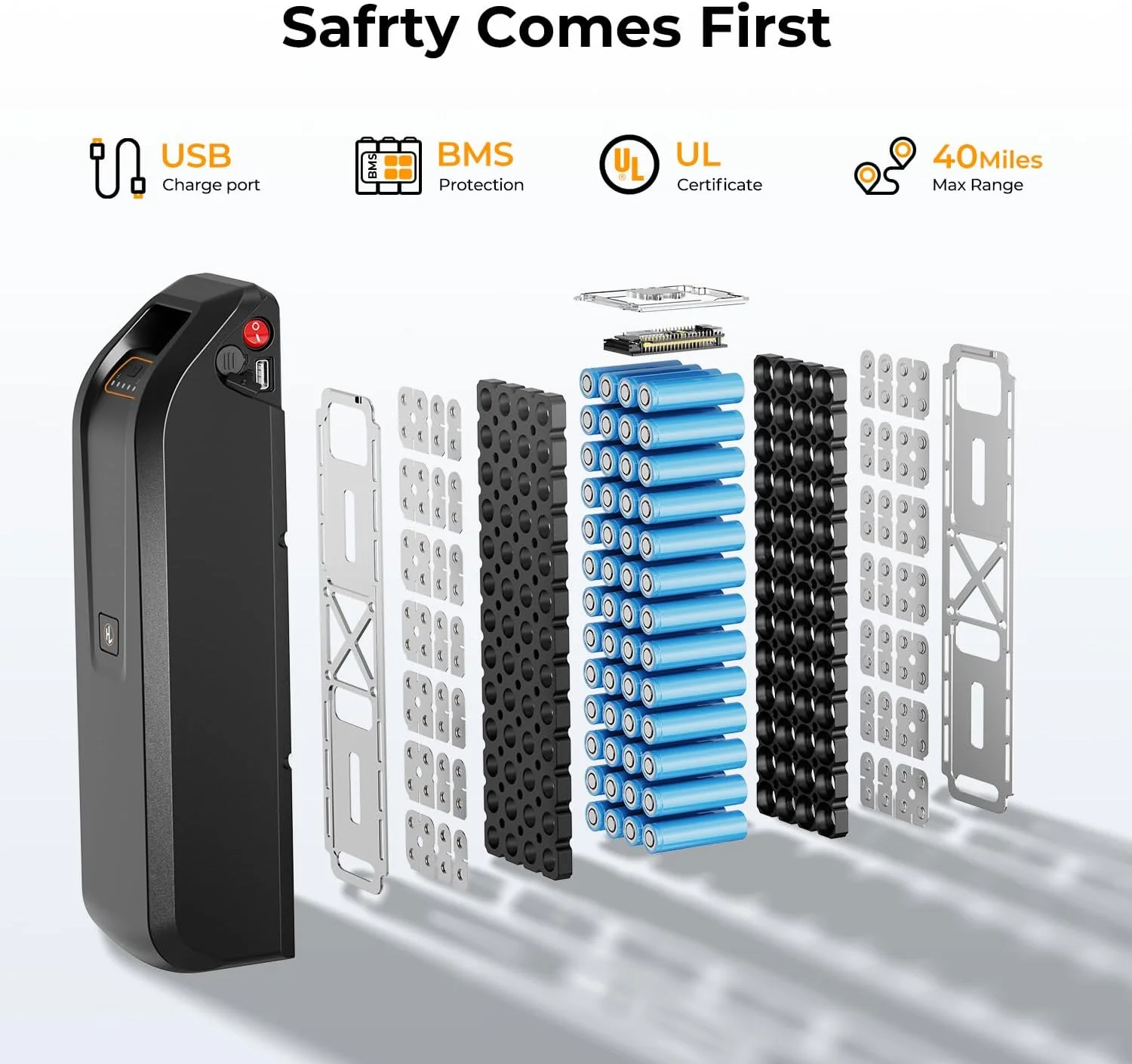 دوچرخه برقی بزرگسالان مدل EB5 با باتری قابل جابجایی 360 وات، پیمایش 64 کیلومتر با سرعت 32 کیلومتر در ساعت، دوچرخه کوهستان برقی با موتور براشلس 350 وات، شیمانو 7 سرعته، لاستیک های 26 اینچی و سیستم تعلیق دوشاخ جلو