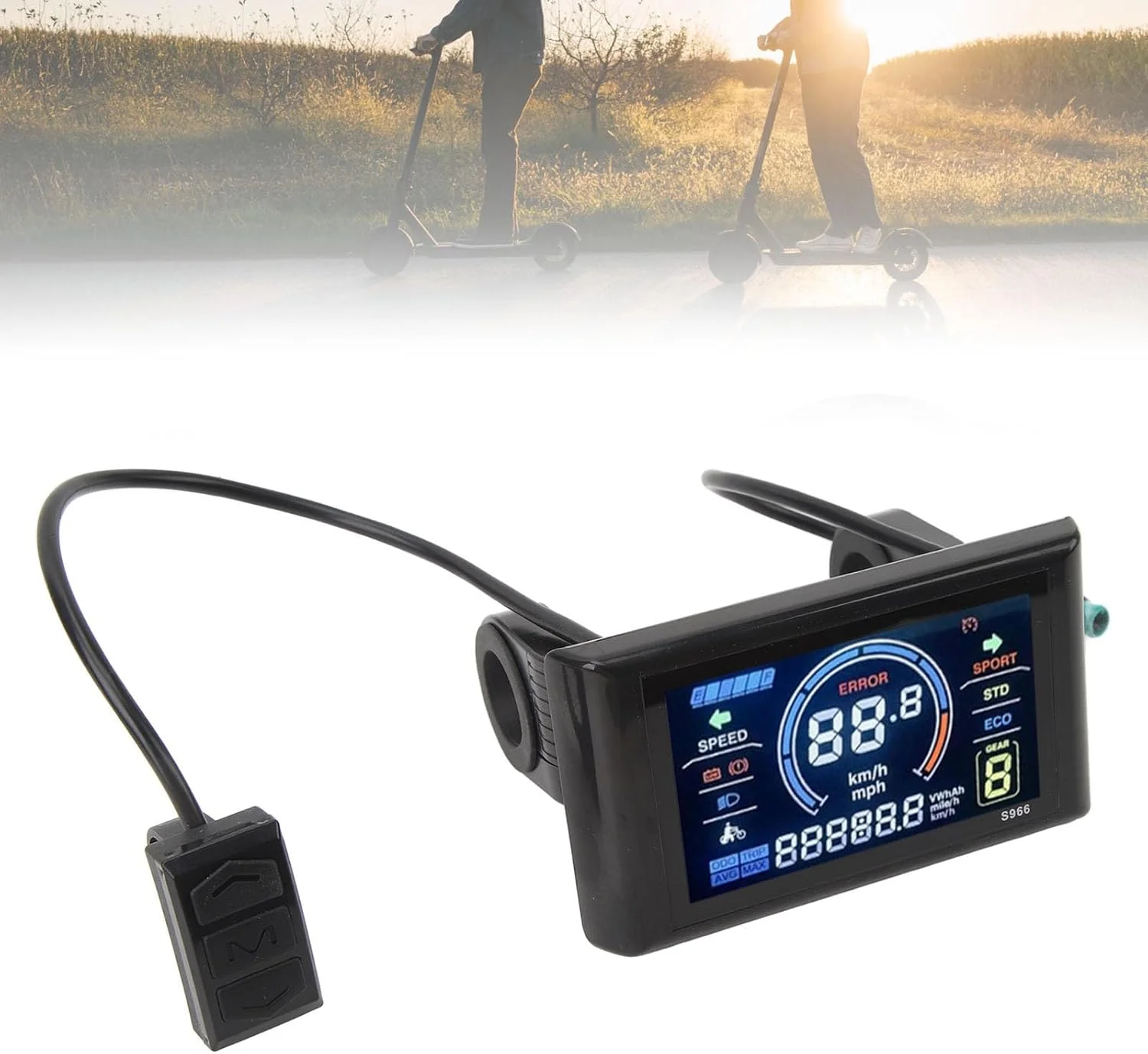 پنل نمایشگر LCD دوچرخه برقی S966، 24-72 ولت، نصب آسان، سبک وزن، مناسب برای فرمان 22.2 میلی متری