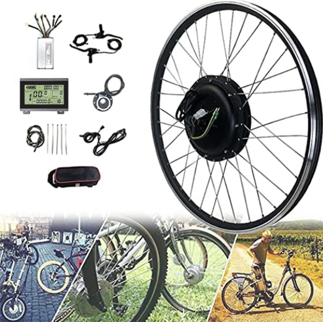 کیت دوچرخه برقی 20" 24" 26" 27.5" 28" 29" 700C چرخ موتور عقب کاست، موتور هاب بدون جاروبک و بدون دنده، کیت دوچرخه سواری برقی با کنترلر دو حالته