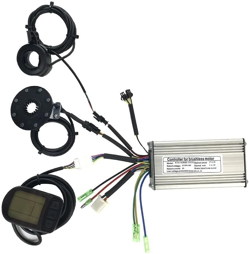 ست کنترلر دوچرخه برقی 36V/48V 17A و نمایشگر LCD5، شامل سنسور PAS 8 مگنتی و اهرم گاز انگشتی، برای تبدیل موتور هاب 350W سری KT