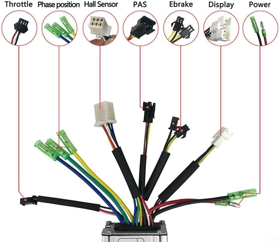 ست کنترلر دوچرخه برقی 36V/48V 17A و نمایشگر LCD5، شامل سنسور PAS 8 مگنتی و اهرم گاز انگشتی، برای تبدیل موتور هاب 350W سری KT