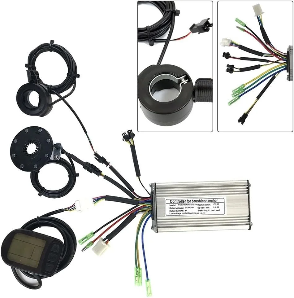 ست کنترلر دوچرخه برقی 36V/48V 17A و نمایشگر LCD5، شامل سنسور PAS 8 مگنتی و اهرم گاز انگشتی، برای تبدیل موتور هاب 350W سری KT