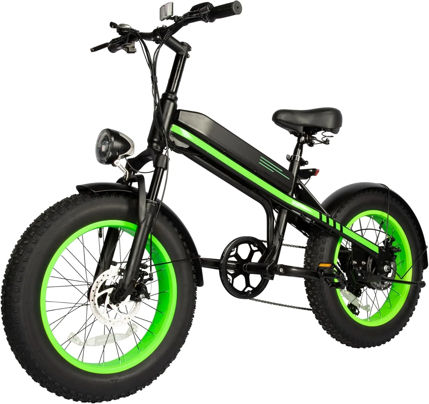 دوچرخه برقی مدل S5 با لاستیک پهن 20x4 اینچ، فریم فولادی، 7 دنده، موتور 350 وات، باتری 36 ولت 10.4 آمپر ساعت، مناسب برای کوهستان