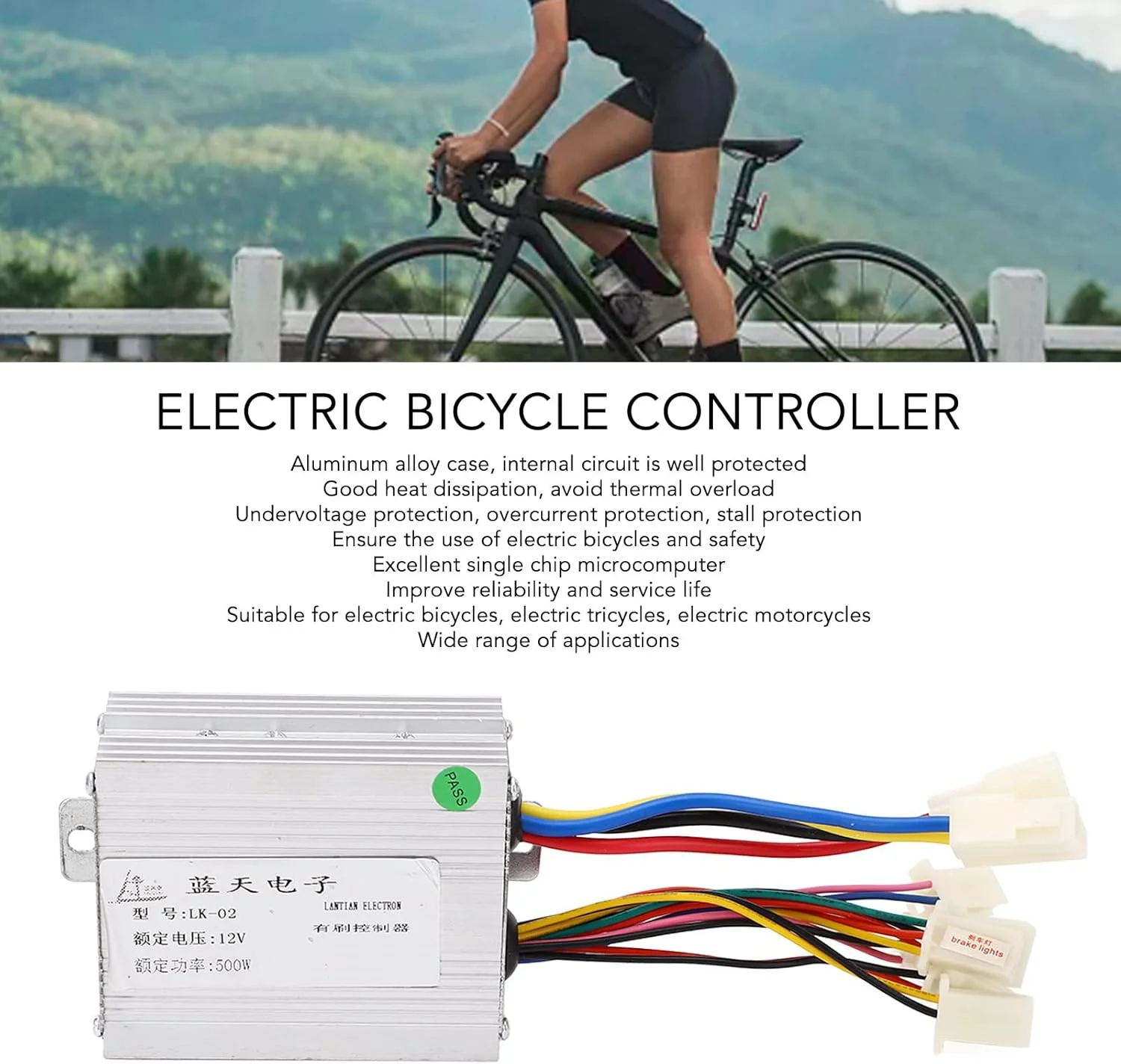 کیت کنترلر موتور براش 12 ولت 500 وات با اهرم گاز انگشتی و کلید برای ارتقاء دوچرخه برقی