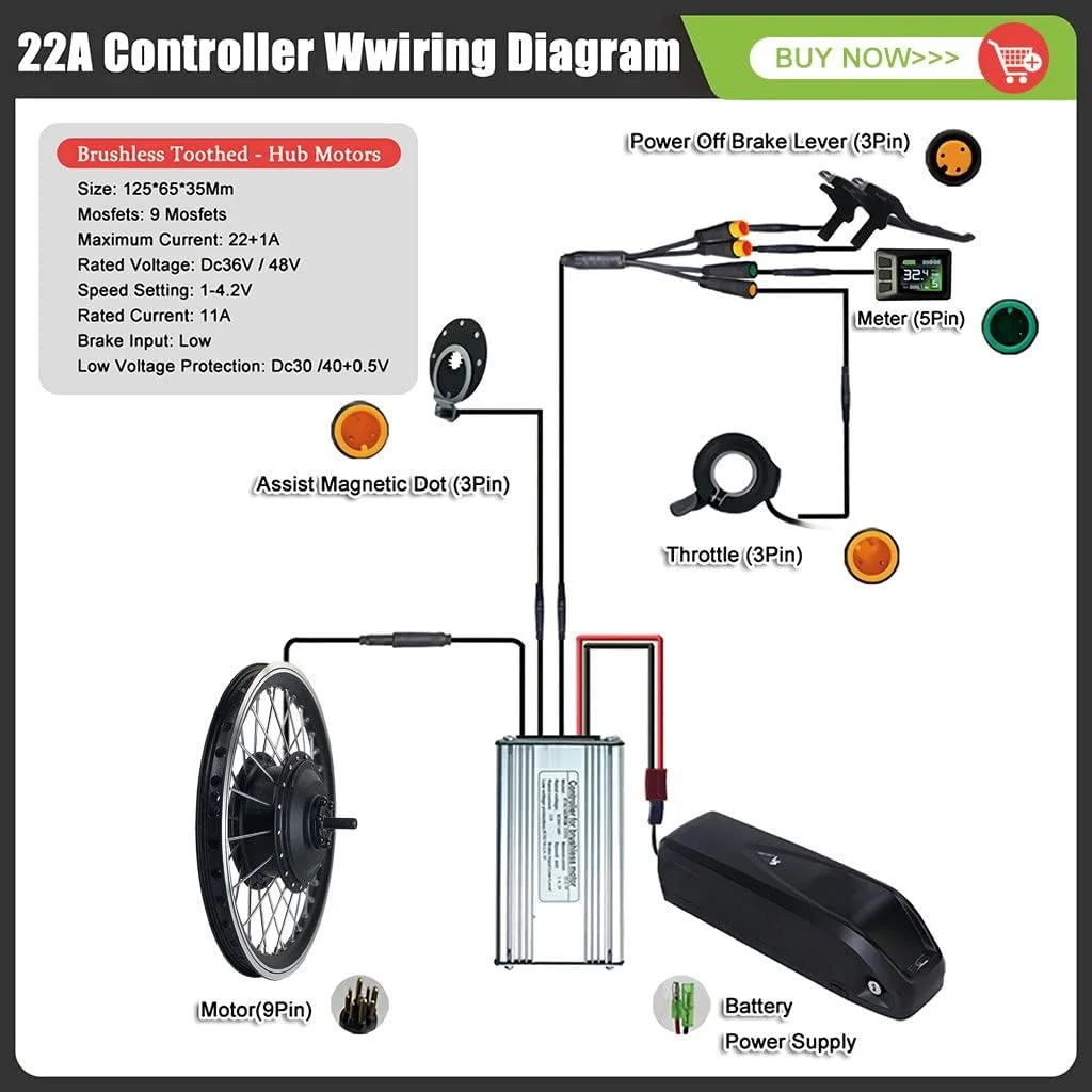 کیت موتور برقی دوچرخه 36V/48V - 250W/350W/500W، کیت تبدیل دوچرخه برقی چرخ جلو، کنترلر دو حالته (32 کیلومتر در ساعت)، 48V/250W-28"