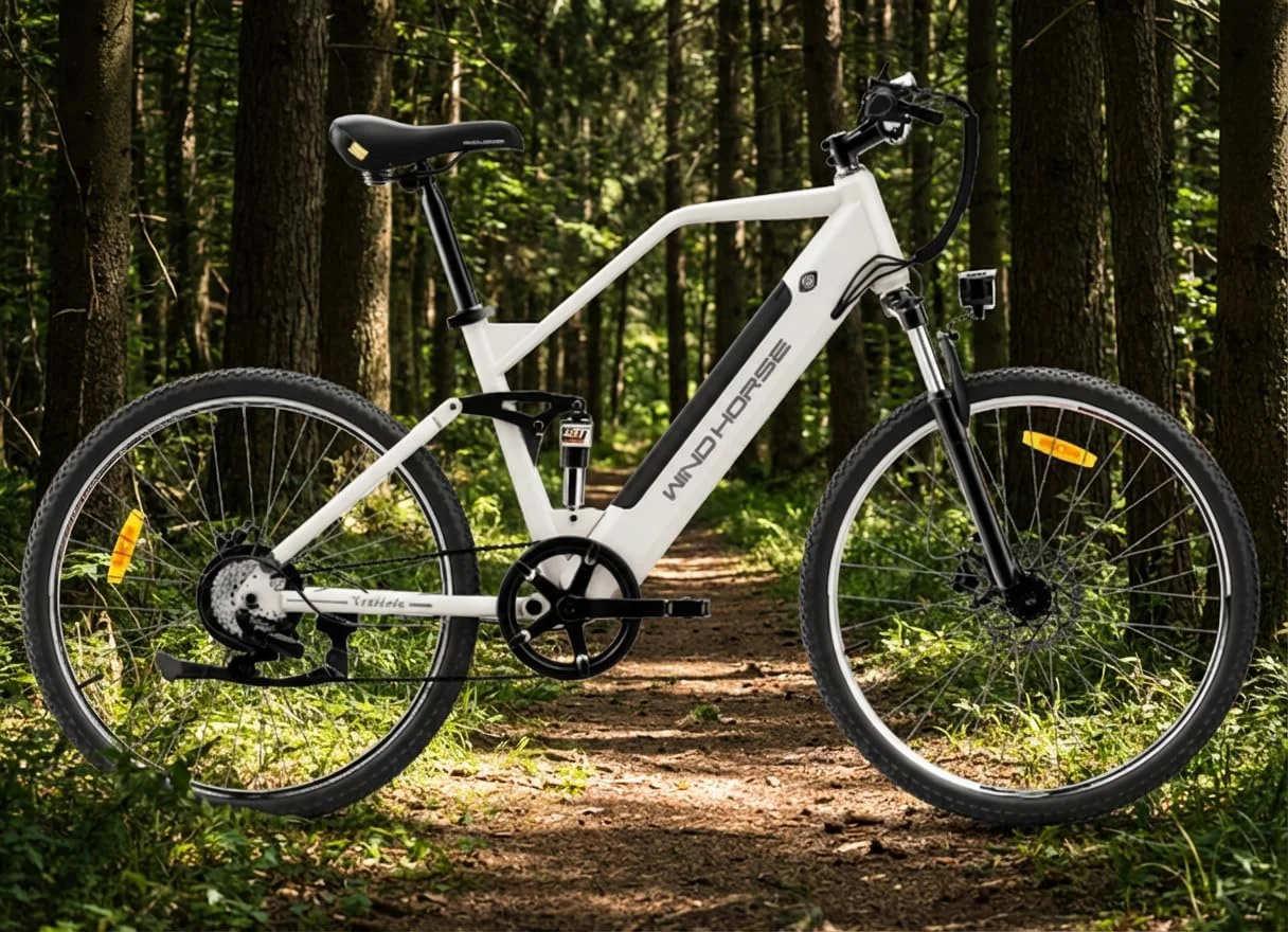 دوچرخه کوهستان برقی WINDHORSE، موتور 1000 وات، باتری 48 ولت، برد 75 کیلومتر، سرعت 60 کیلومتر در ساعت، لاستیک های پهن 20 اینچی، ترمزهای هیدرولیک، 7 دنده