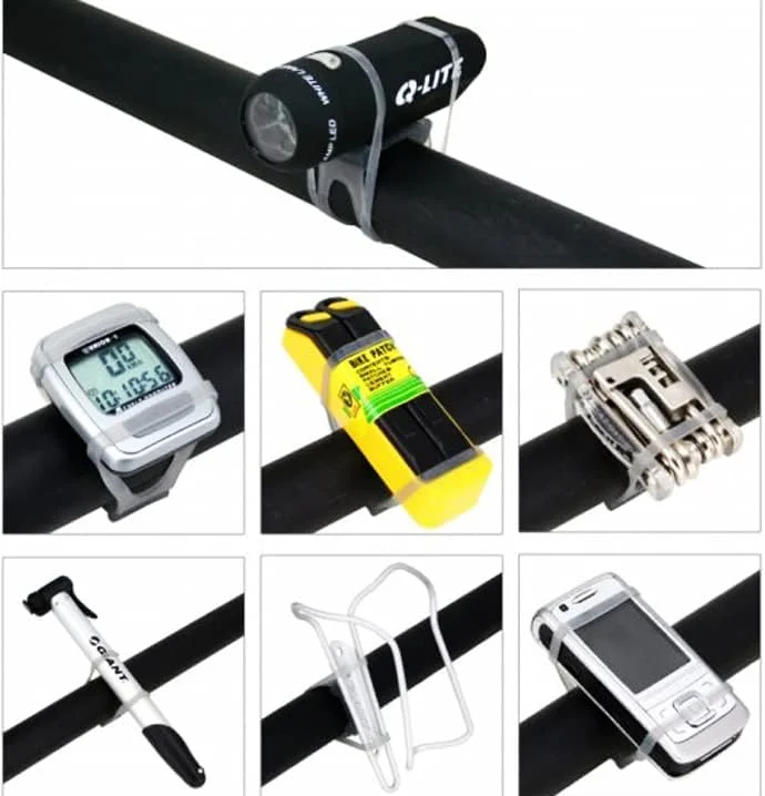 بسته 5 عددی بند سیلیکونی دوچرخه، بند لاستیکی الاستیک نگهدارنده چراغ قوه، بند بستن فرمان دوچرخه