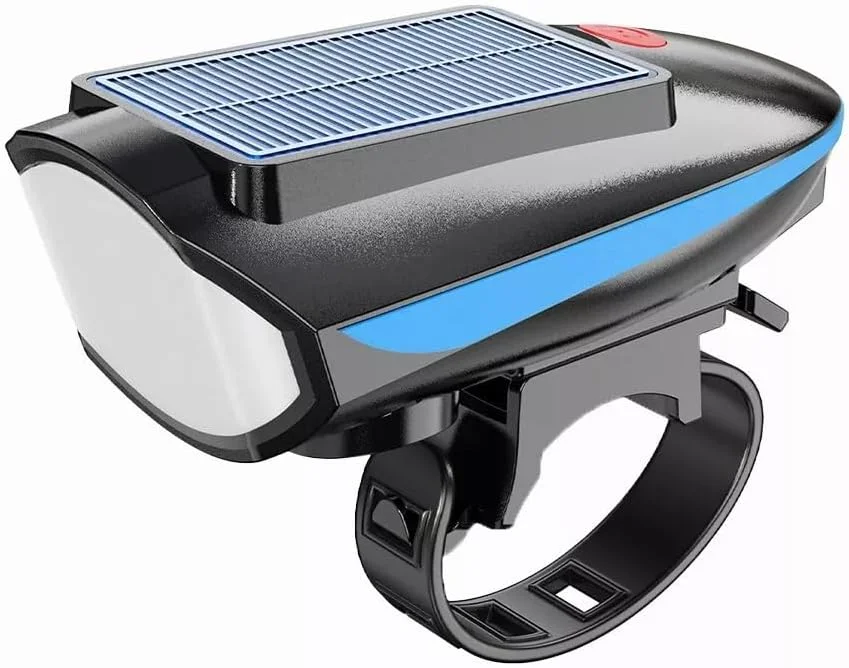 چراغ دوچرخه شارژی خورشیدی و USB (هر دو گزینه) - چراغ دوچرخه - (3 حالت) چراغ و بوق دوچرخه | چراغ جلوی LED دوچرخه | چراغ جلوی دوچرخه | زنگ دوچرخه (رنگ ممکن است متفاوت باشد) - شارژ با نور خورشید