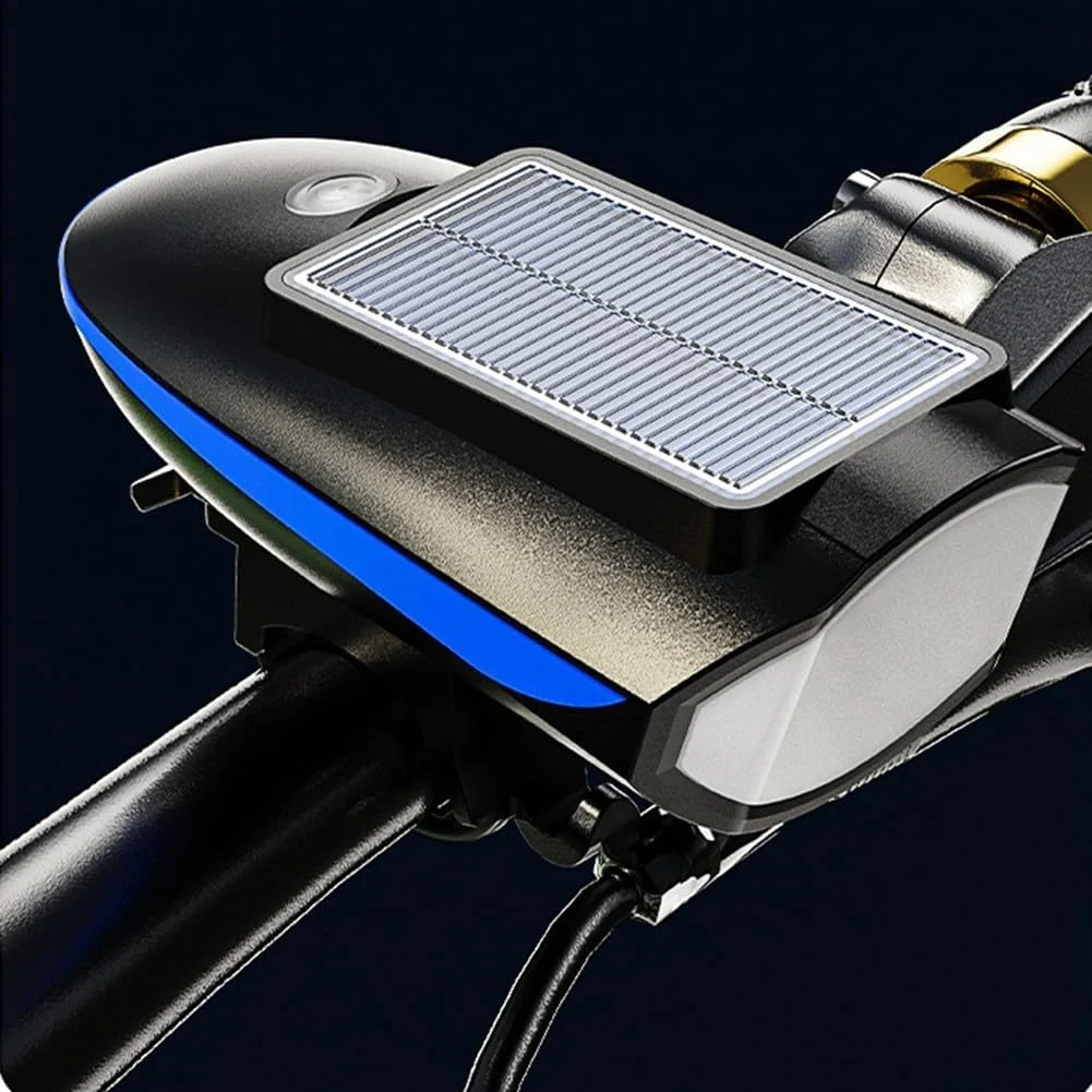 چراغ دوچرخه شارژی خورشیدی و USB (هر دو گزینه) - چراغ دوچرخه - (3 حالت) چراغ و بوق دوچرخه | چراغ جلوی LED دوچرخه | چراغ جلوی دوچرخه | زنگ دوچرخه (رنگ ممکن است متفاوت باشد) - شارژ با نور خورشید