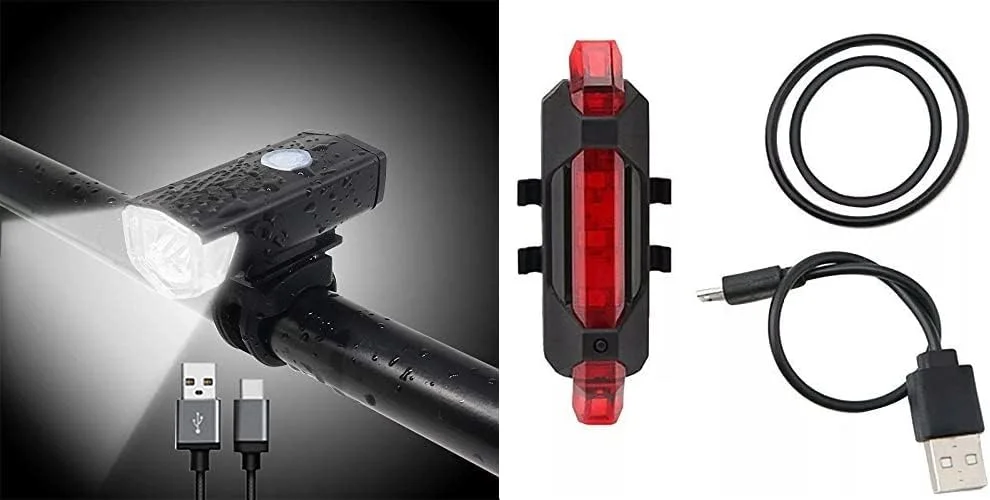 ست چراغ دوچرخه شارژی USB ضد آب ShreNik، شامل چراغ جلوی LED با 300 لومن و چراغ عقب قرمز با 4 حالت چشمک زن مختلف