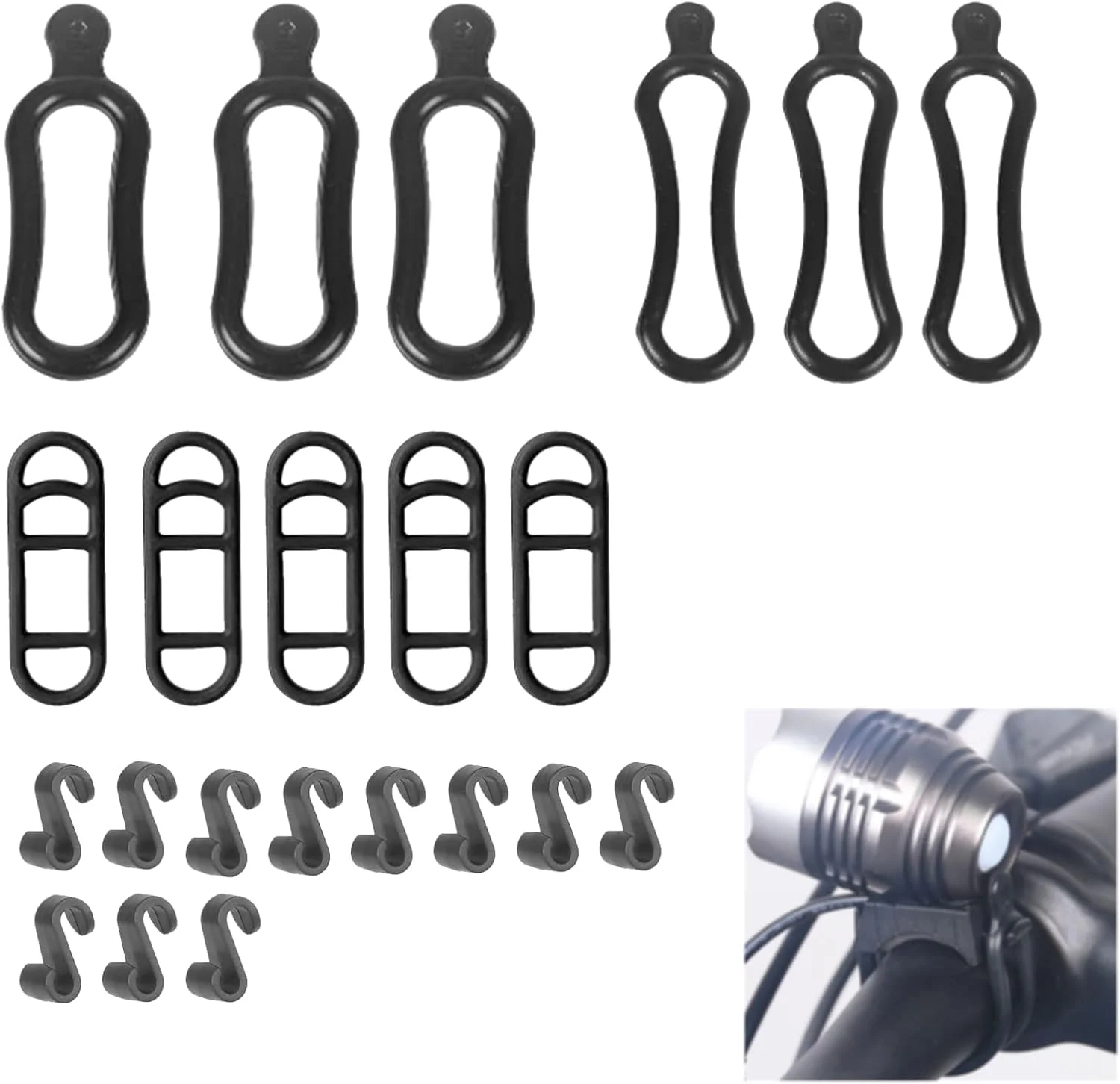 بسته 11 عددی حلقه های لاستیکی دوچرخه و بند سیلیکونی، نگهدارنده جایگزین بند لاستیکی چراغ دوچرخه، نگهدارنده بند کششی چراغ قوه دوچرخه، نگهدارنده قابل تنظیم دوچرخه برای دوچرخه های مختلف