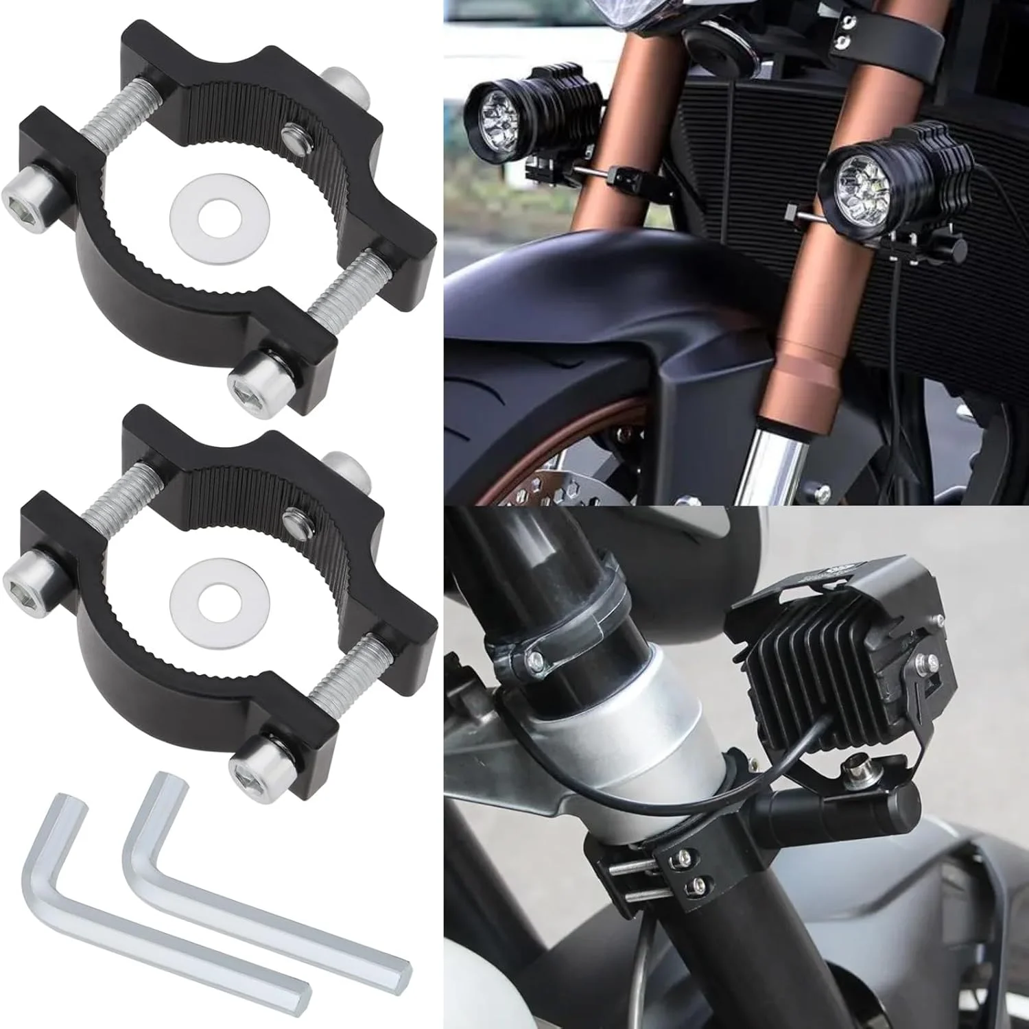 2 عدد بست گیره ای نگهدارنده میله چراغ، آلیاژ آلومینیوم مناسب برای لوله های دوچرخه با قطر 18-35 میلی متر، مشکی