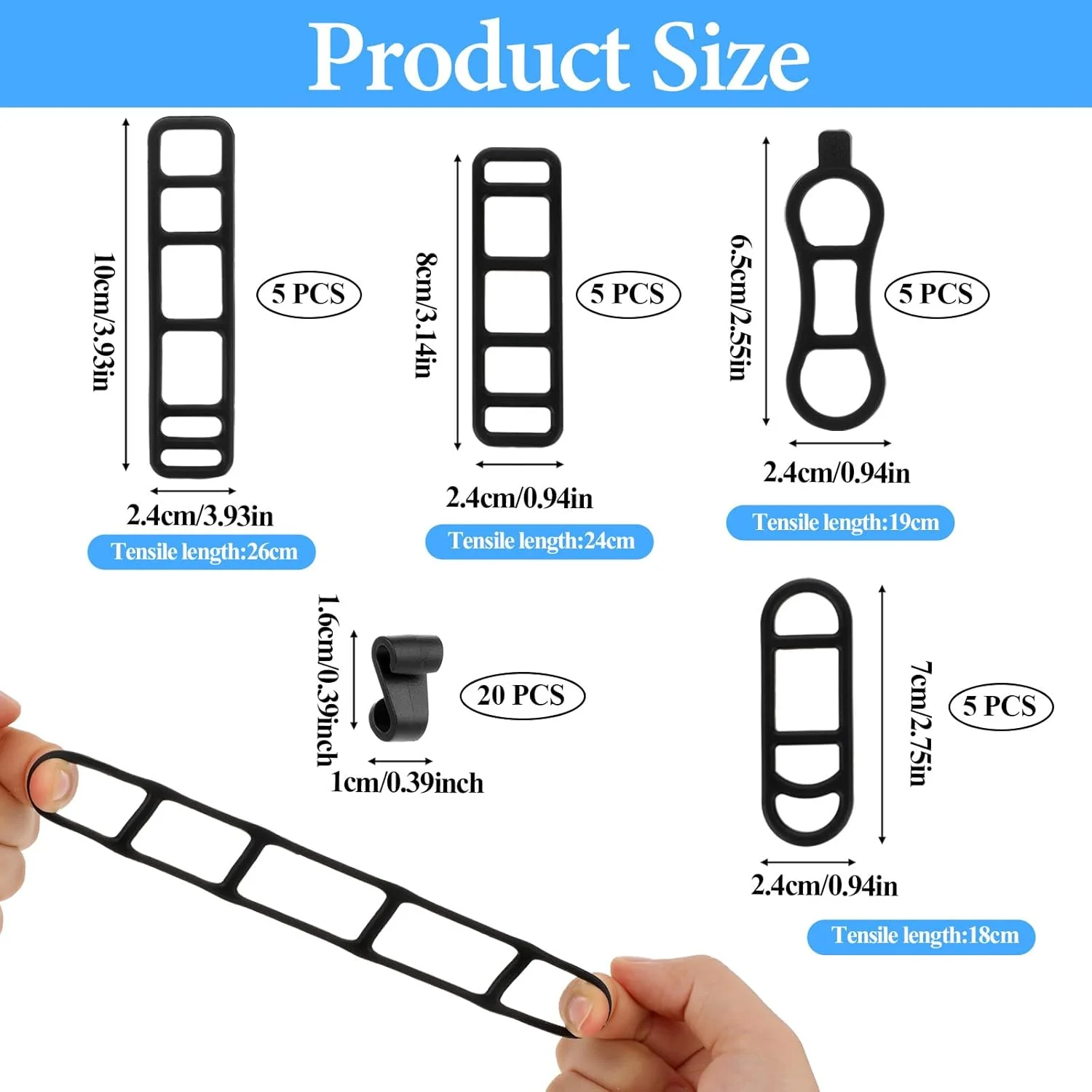 20 عدد بند سیلیکونی چراغ دوچرخه، بند نگهدارنده چراغ، بند دوچرخه سواری، بند تلفن همراه، بلندگو، بندهای چراغ با 20 قلاب برای فرمان، بند الاستیک مناسب برای اکثر دوچرخه ها (4 سایز)