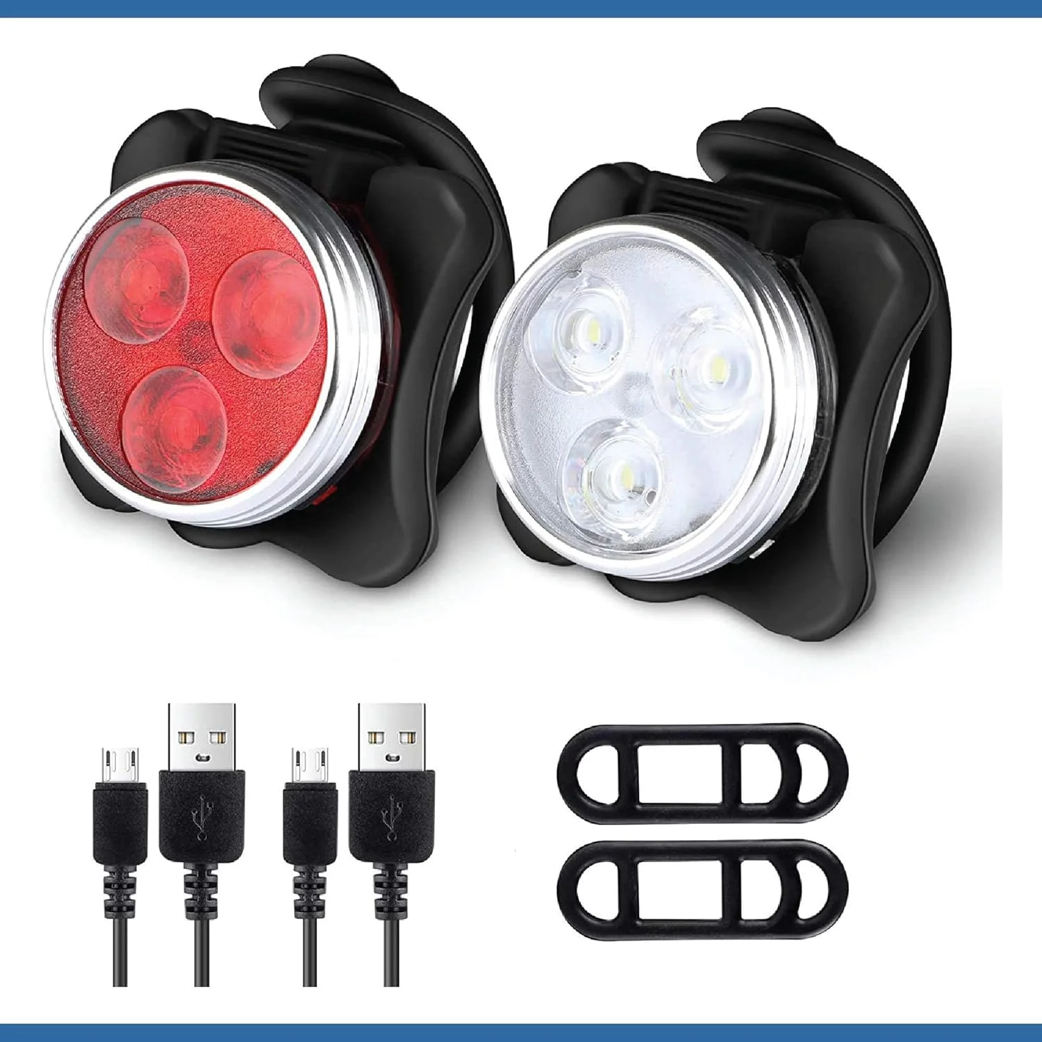 چراغ های LED دوچرخه سبک وزن، ضد آب و قابل شارژ USB | ست چراغ جلو و عقب قرمز و سفید | چراغ های USB قابل شارژ دوچرخه - چراغ های جلو و عقب دوچرخه